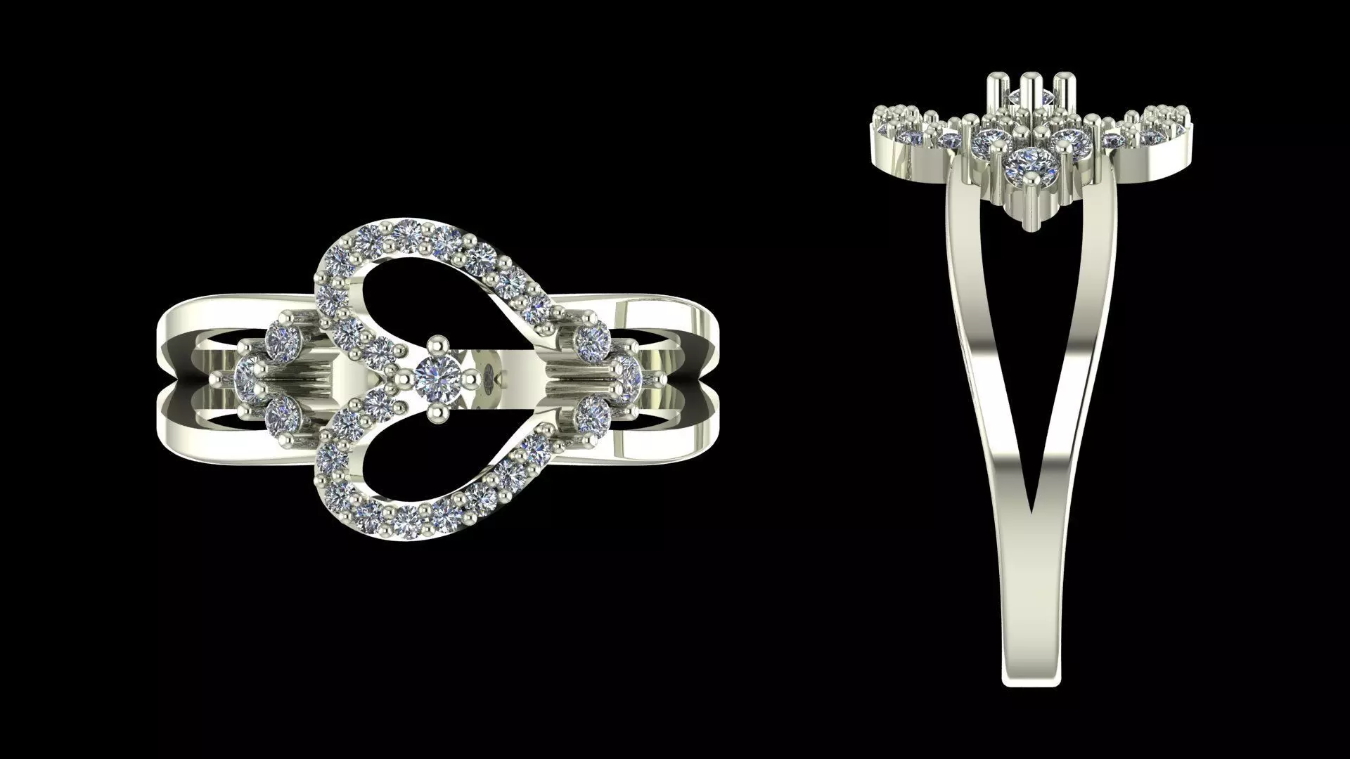 Heart Diamond Ring - Luxury 14K Gold Baguette Round Jewellery 3D print model_5