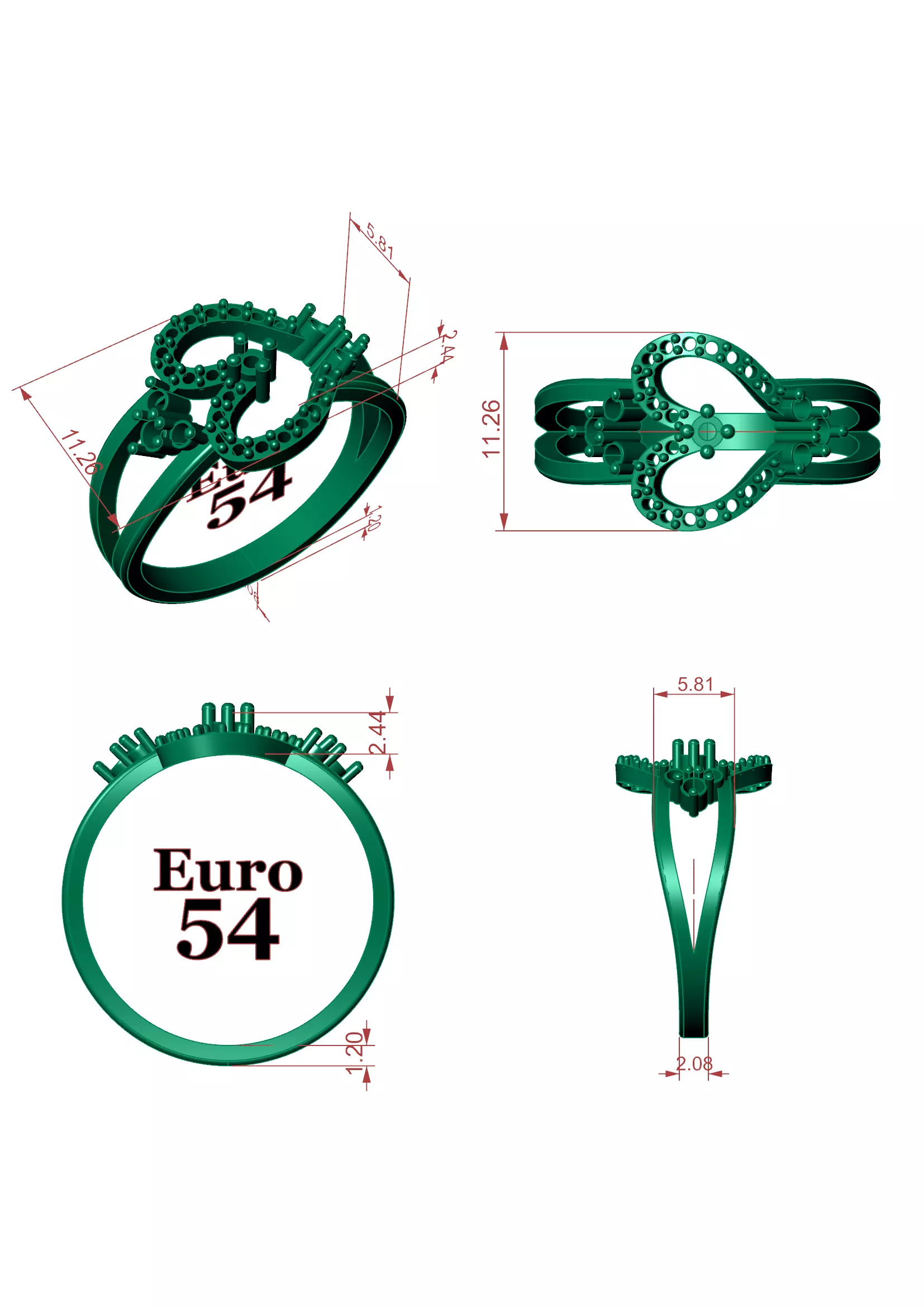 Heart Diamond Ring - Luxury 14K Gold Baguette Round Jewellery 3D print model_12