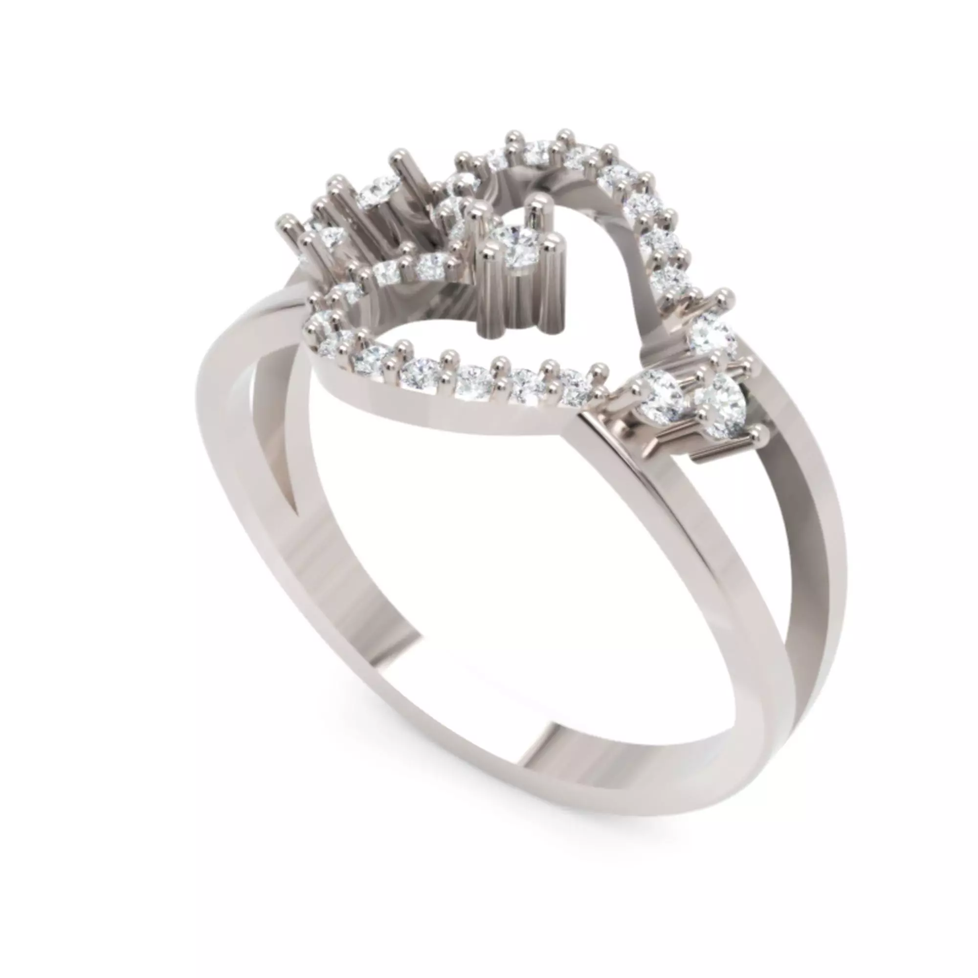 Heart Diamond Ring - Luxury 14K Gold Baguette Round Jewellery 3D print model_0