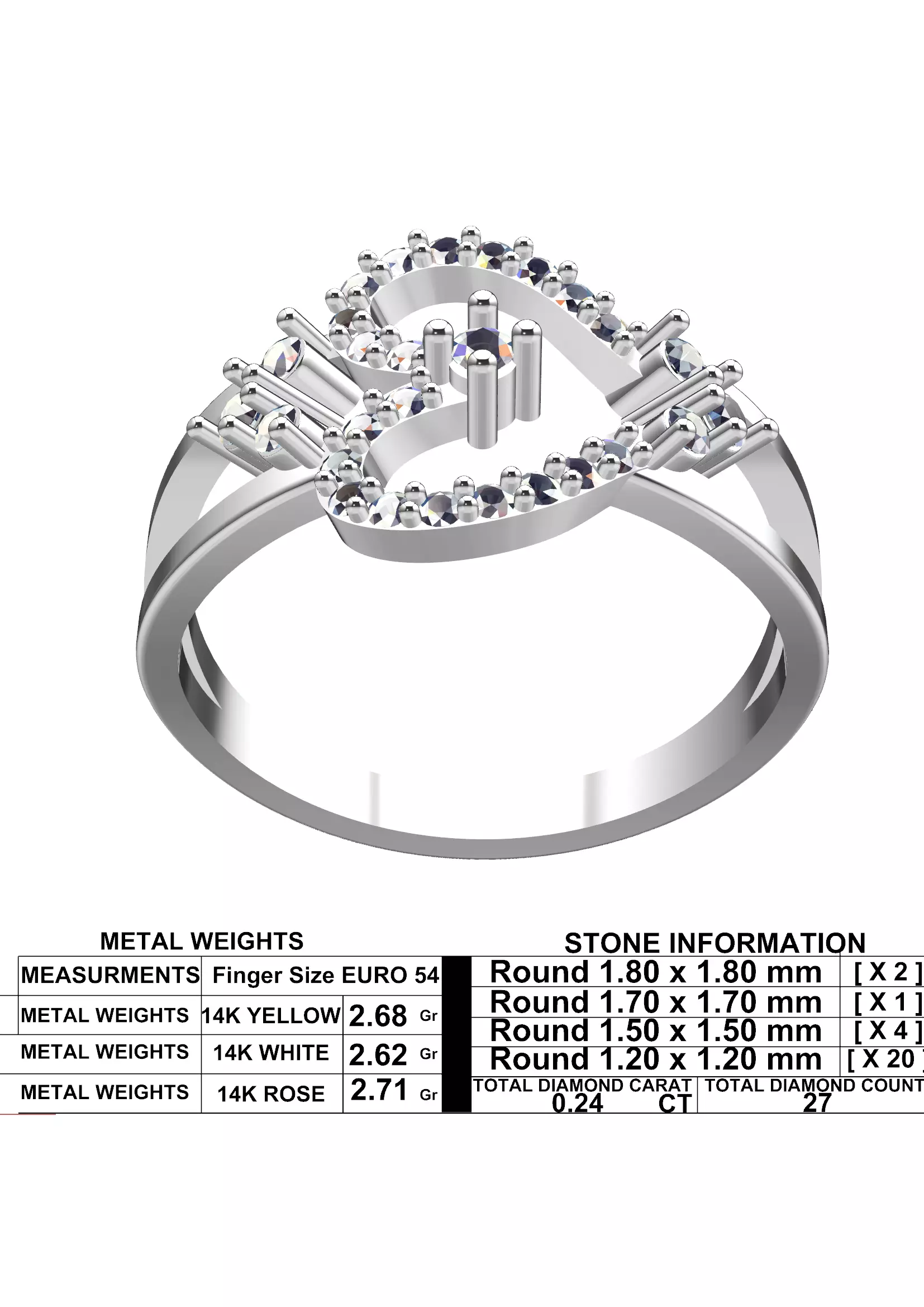 Heart Diamond Ring - Luxury 14K Gold Baguette Round Jewellery 3D print model_9