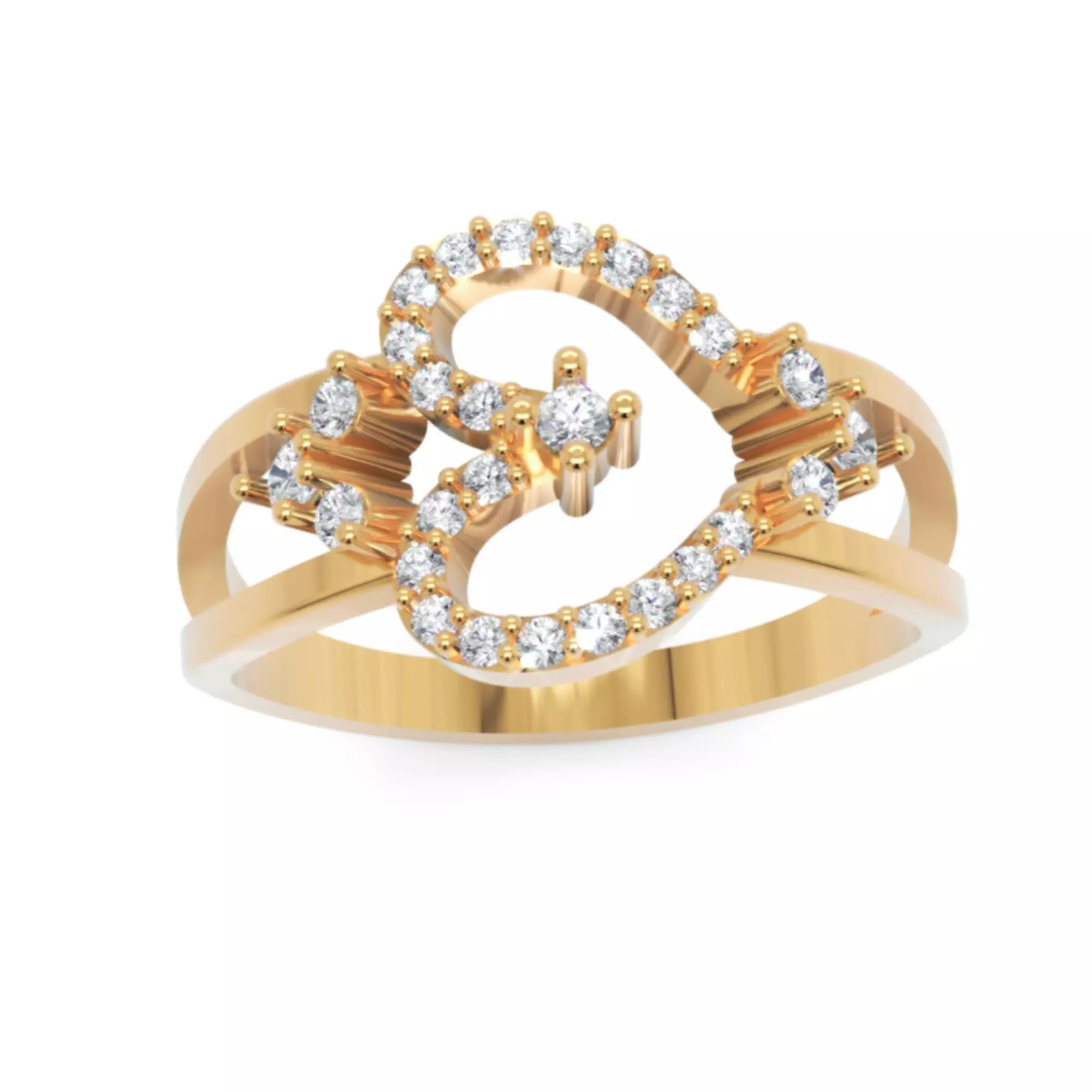 Heart Diamond Ring - Luxury 14K Gold Baguette Round Jewellery 3D print model_3