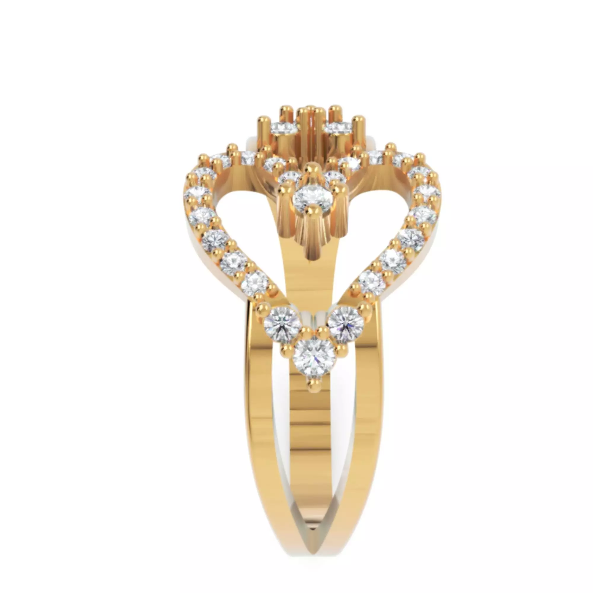 Heart Diamond Ring - Luxury 14K Gold Baguette Round Jewellery 3D print model_4