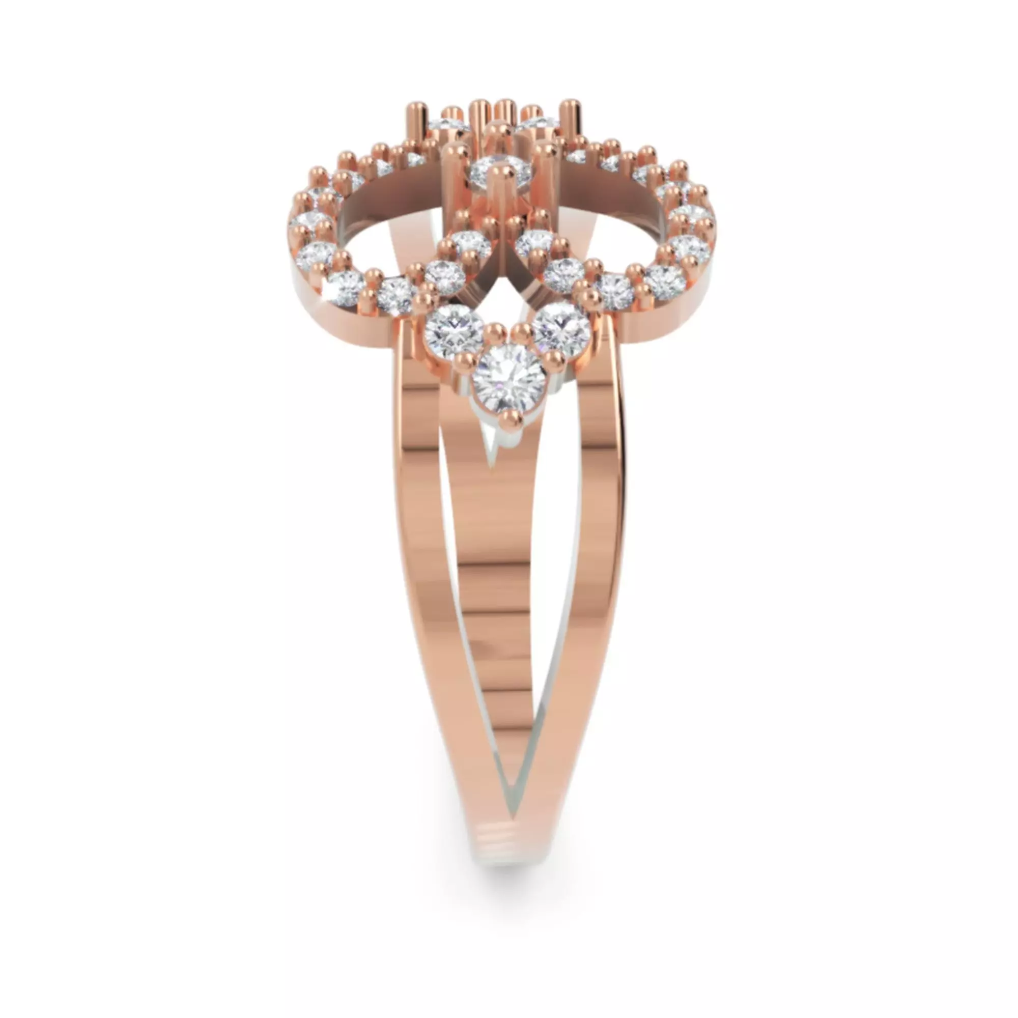 Heart Diamond Ring - Luxury 14K Gold Baguette Round Jewellery 3D print model_1