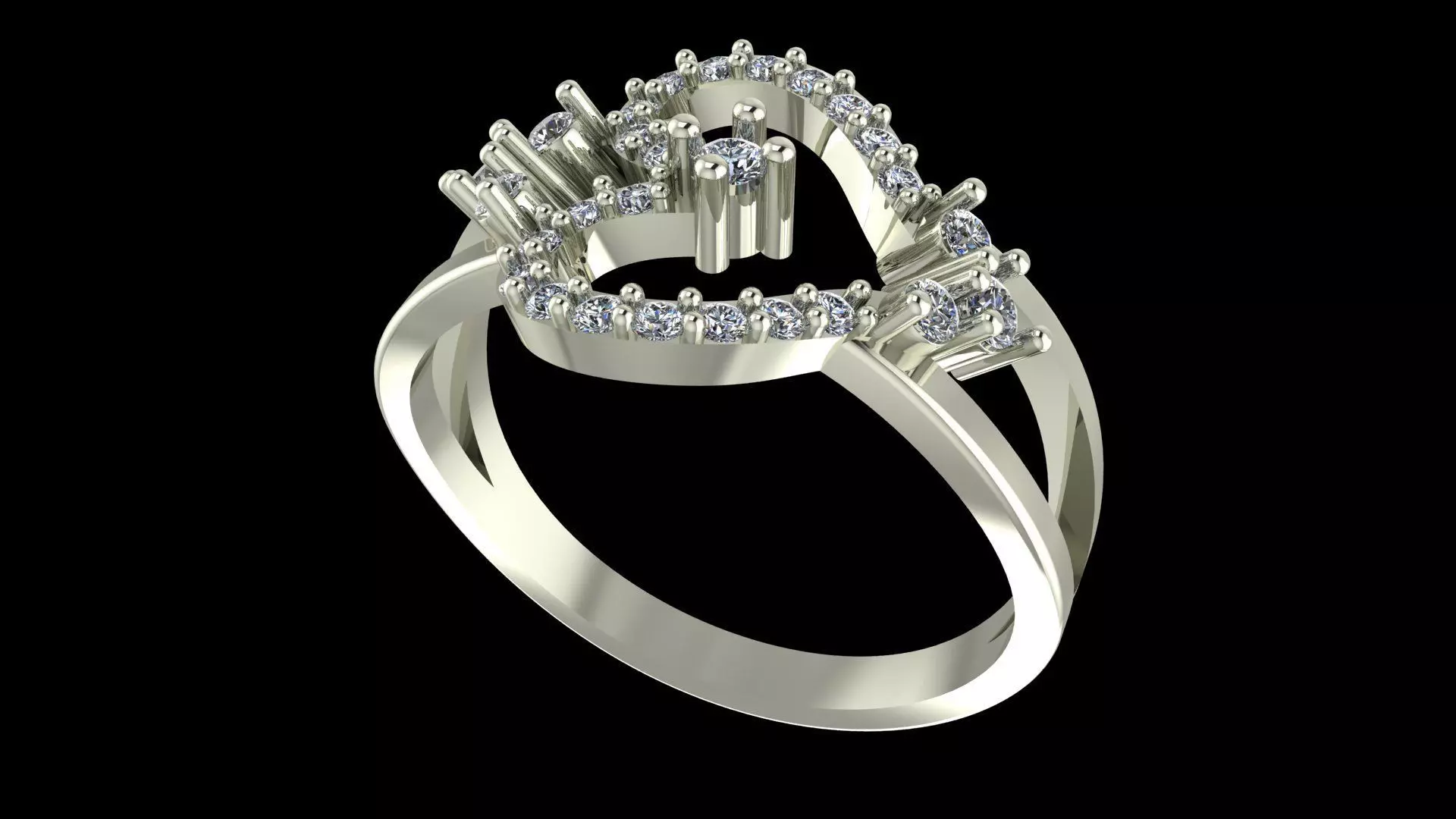 Heart Diamond Ring - Luxury 14K Gold Baguette Round Jewellery 3D print model_8