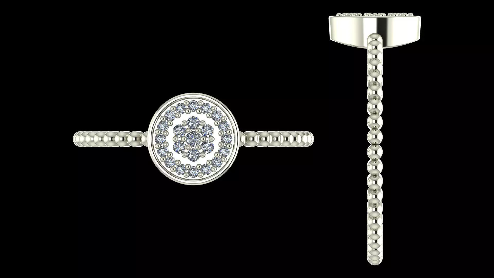 Beaded Circle Diamond Ring  - 14K Gold Fine Jewellery 3D print model_6