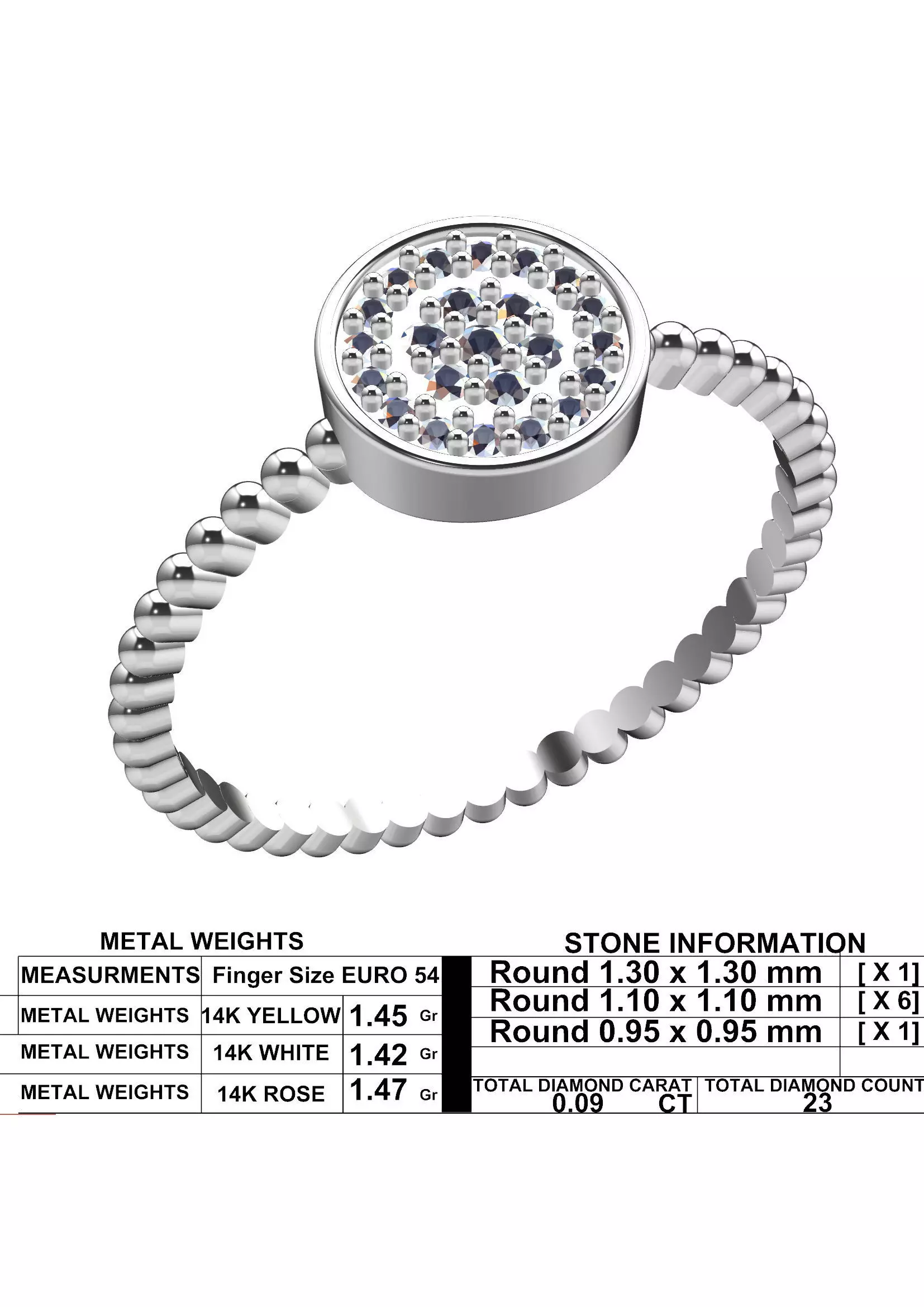 Beaded Circle Diamond Ring  - 14K Gold Fine Jewellery 3D print model_11