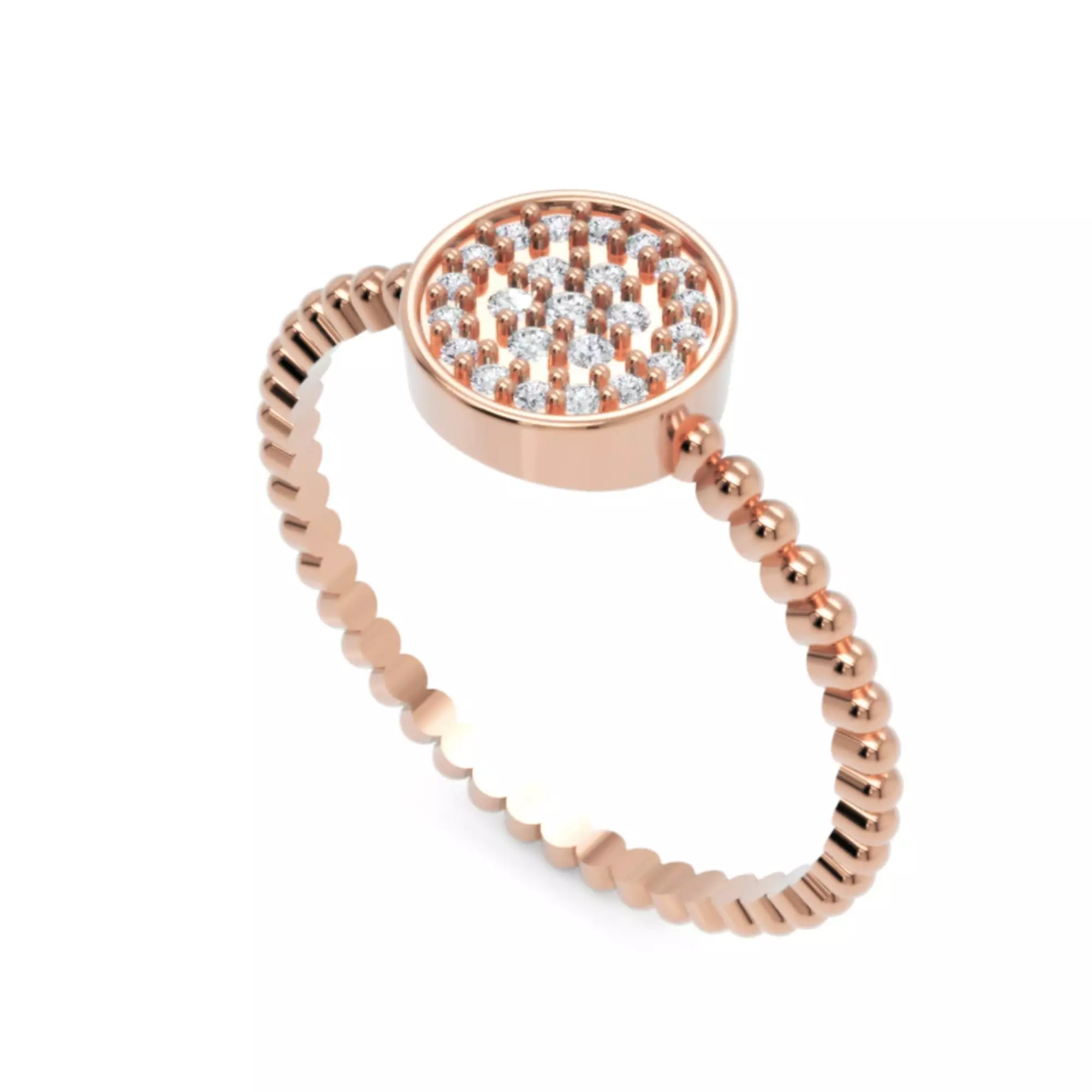 Beaded Circle Diamond Ring  - 14K Gold Fine Jewellery 3D print model_3