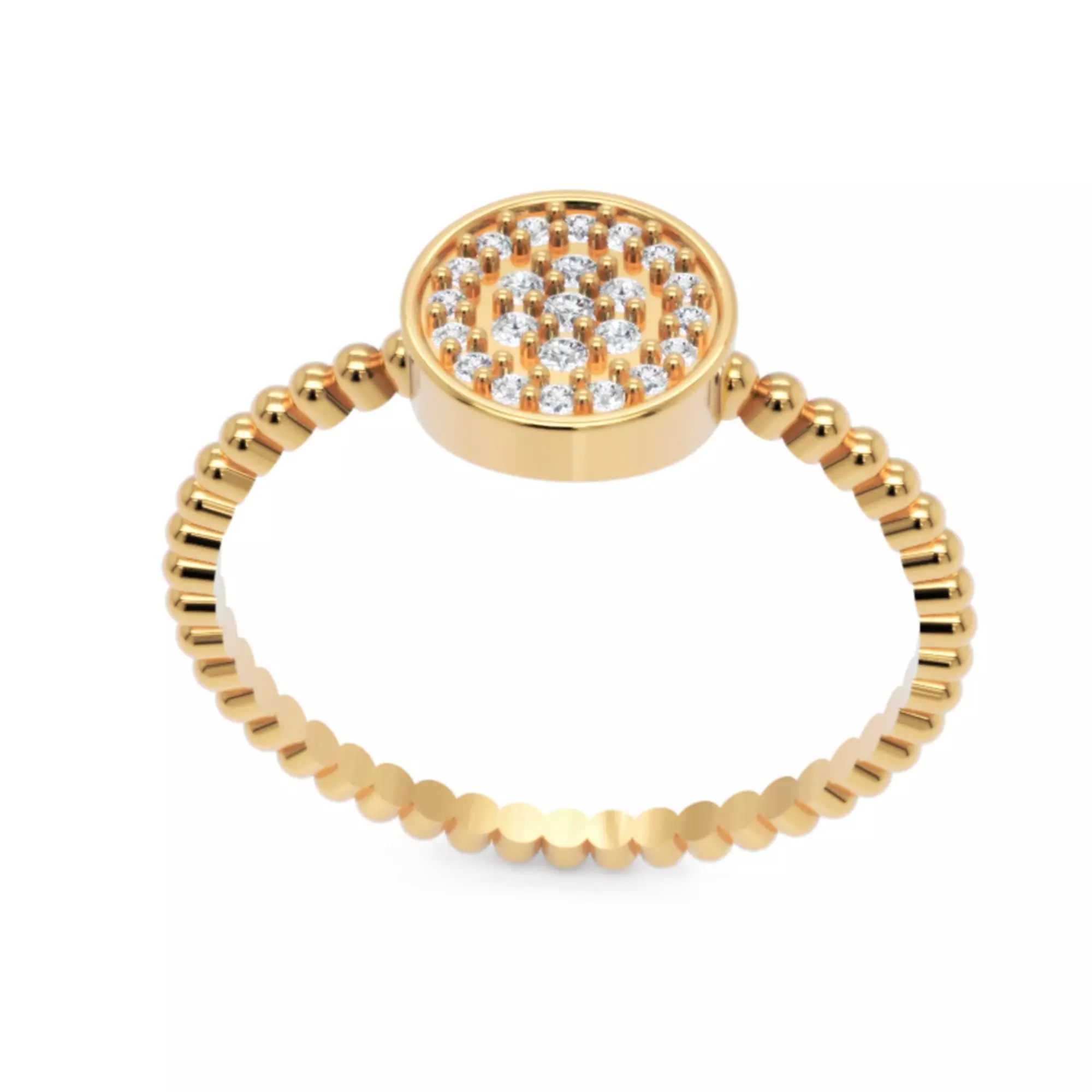 Beaded Circle Diamond Ring  - 14K Gold Fine Jewellery 3D print model_4