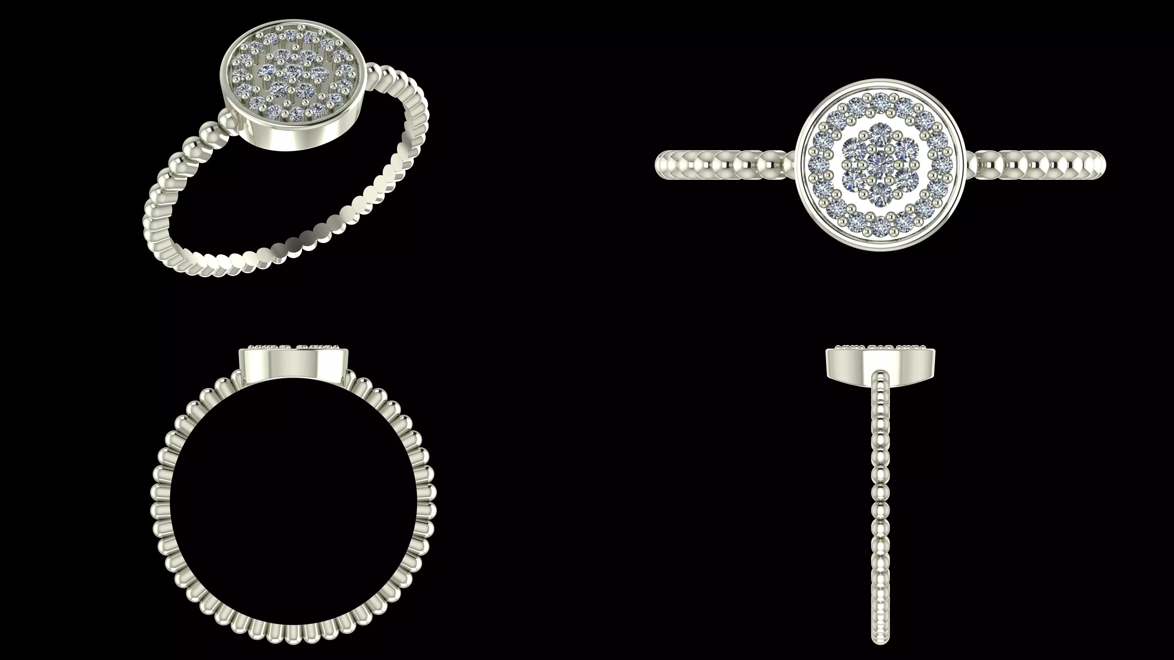 Beaded Circle Diamond Ring  - 14K Gold Fine Jewellery 3D print model_5