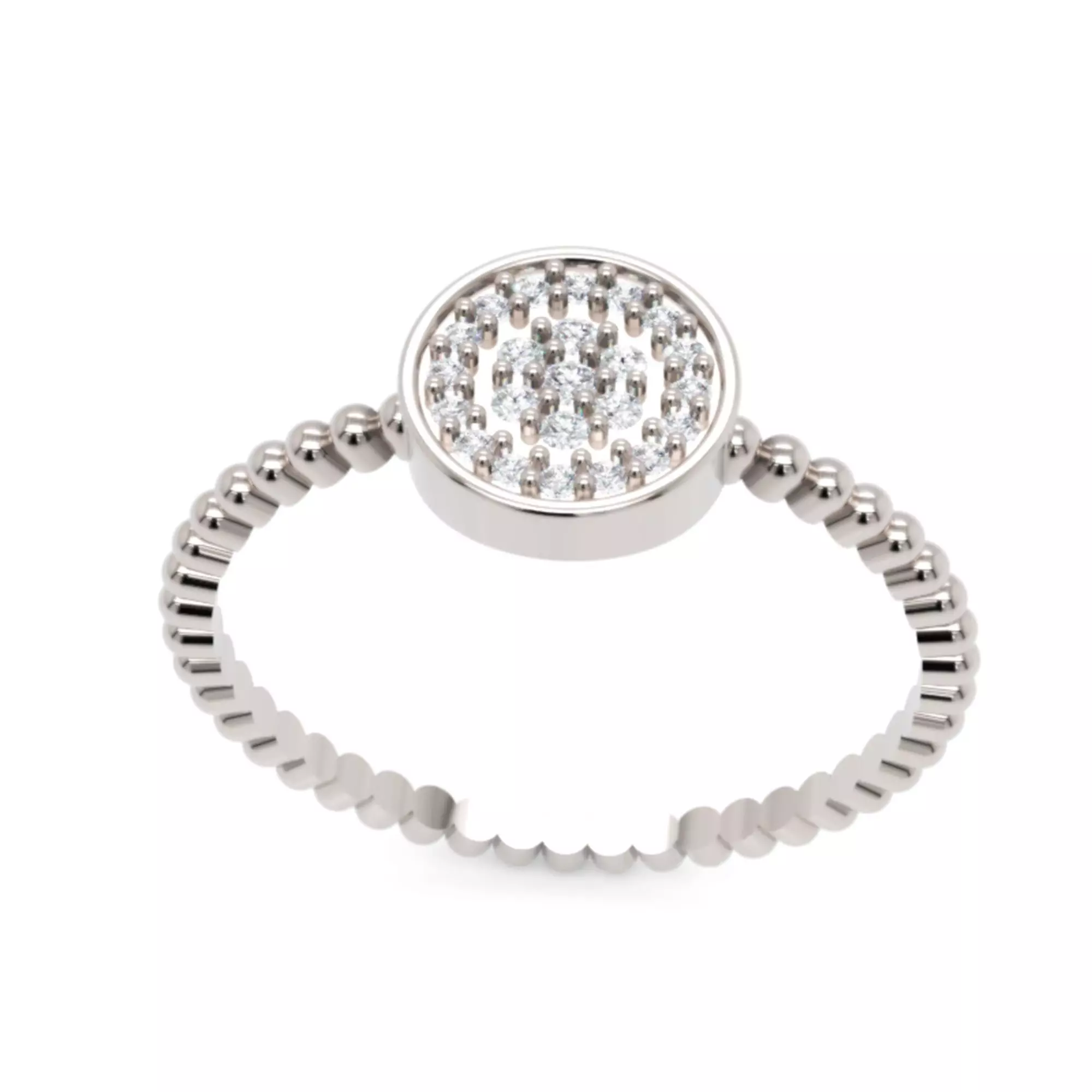 Beaded Circle Diamond Ring  - 14K Gold Fine Jewellery 3D print model_1