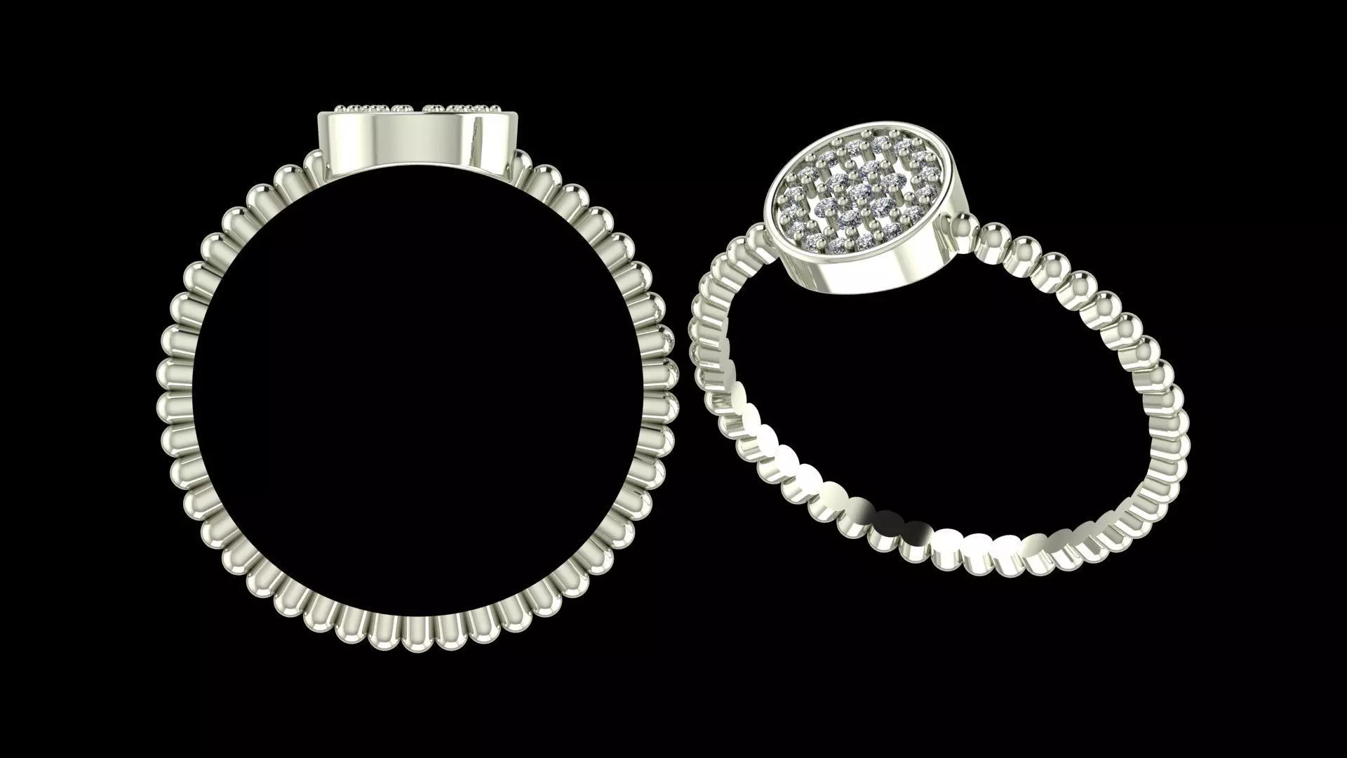 Beaded Circle Diamond Ring  - 14K Gold Fine Jewellery 3D print model_7