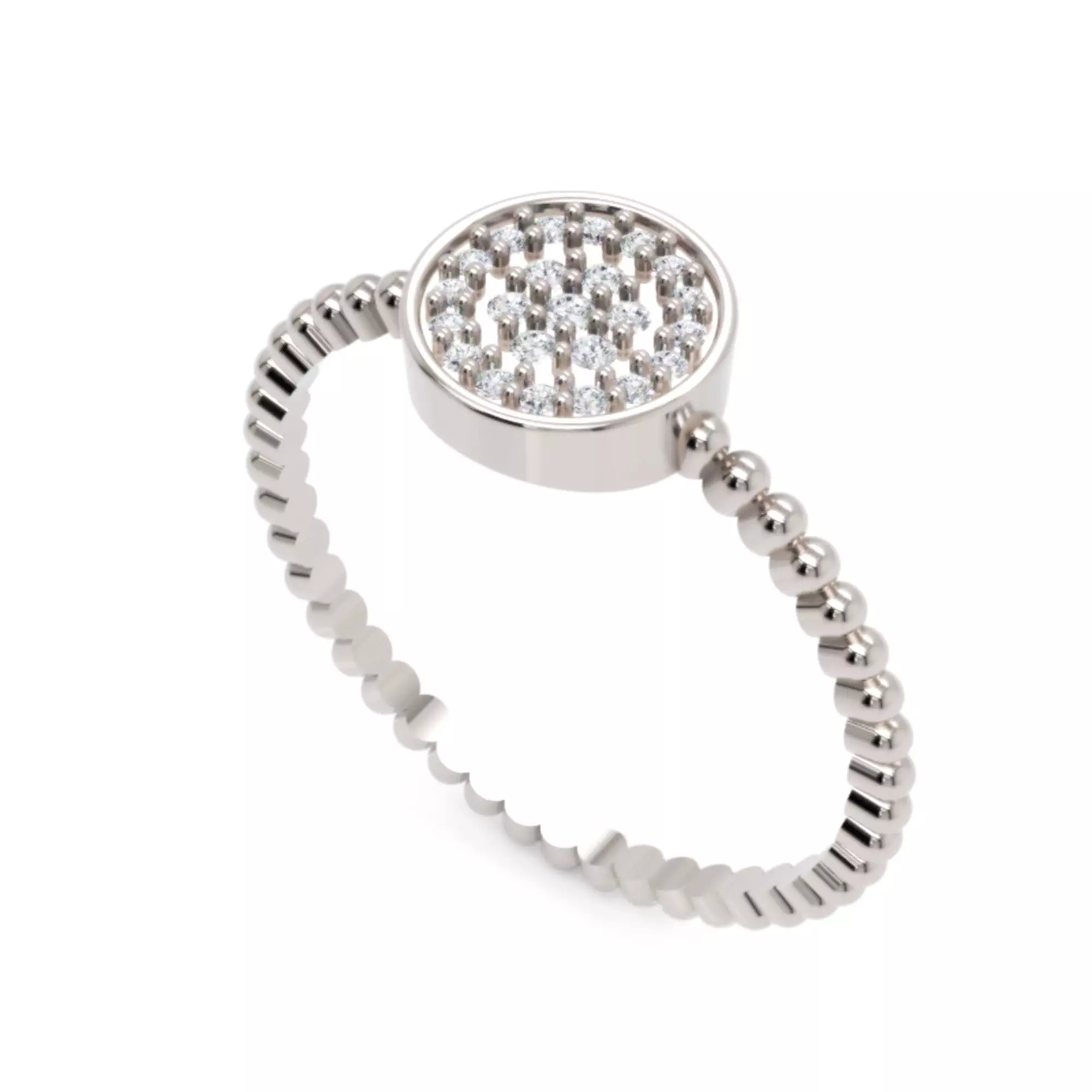 Beaded Circle Diamond Ring  - 14K Gold Fine Jewellery 3D print model_0