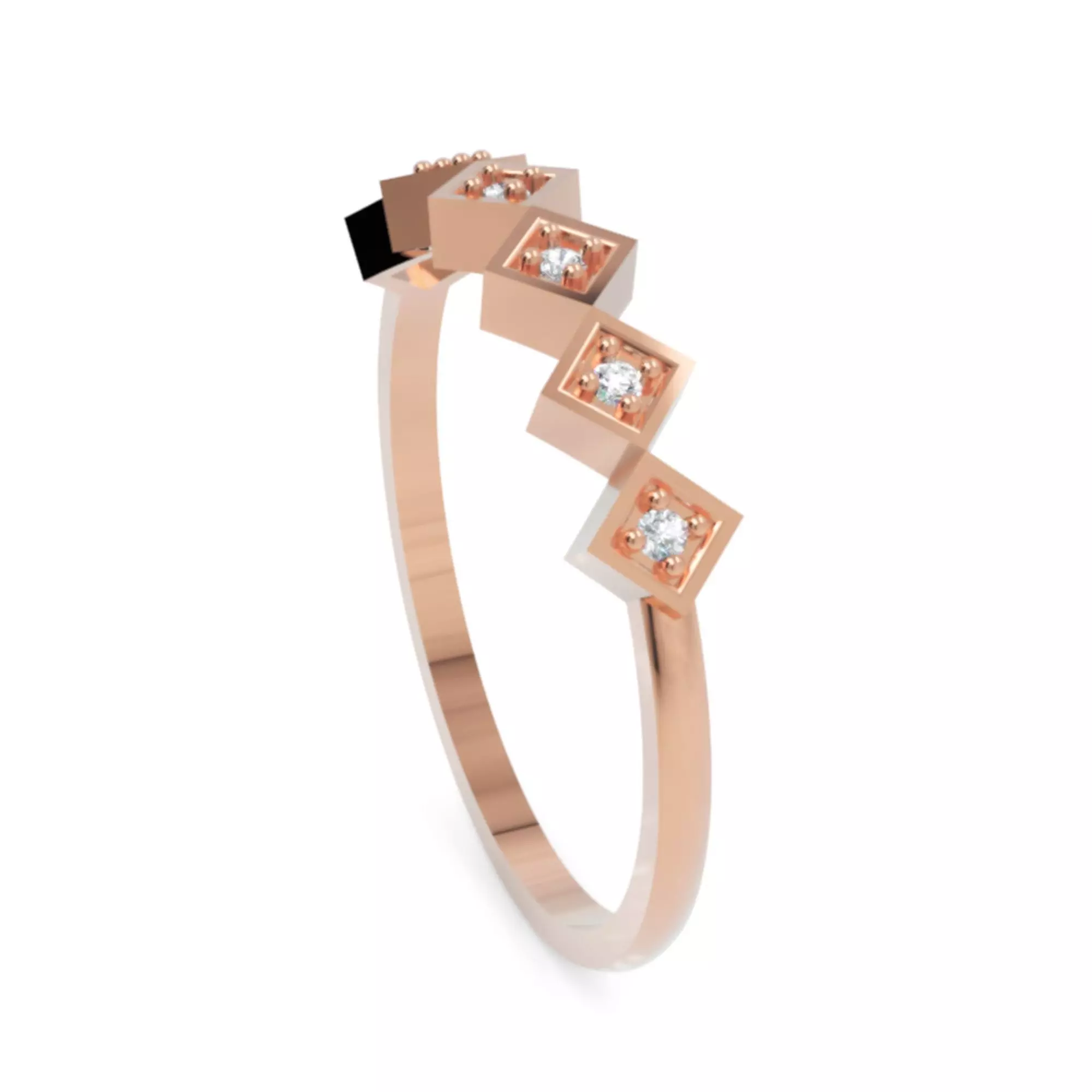 Geometric Zigzag Diamond Band Ring - 14K Gold 3D Model 3D print model_4