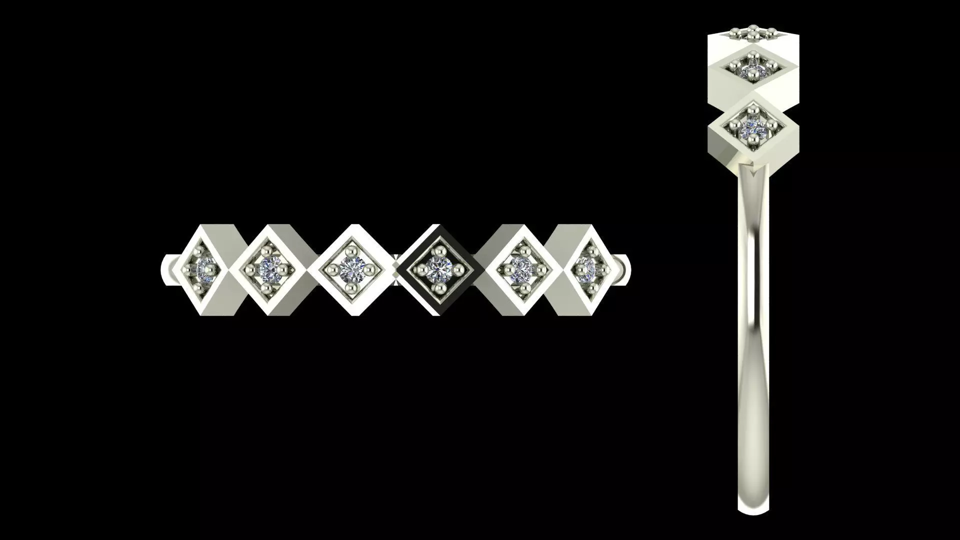 Geometric Zigzag Diamond Band Ring - 14K Gold 3D Model 3D print model_7