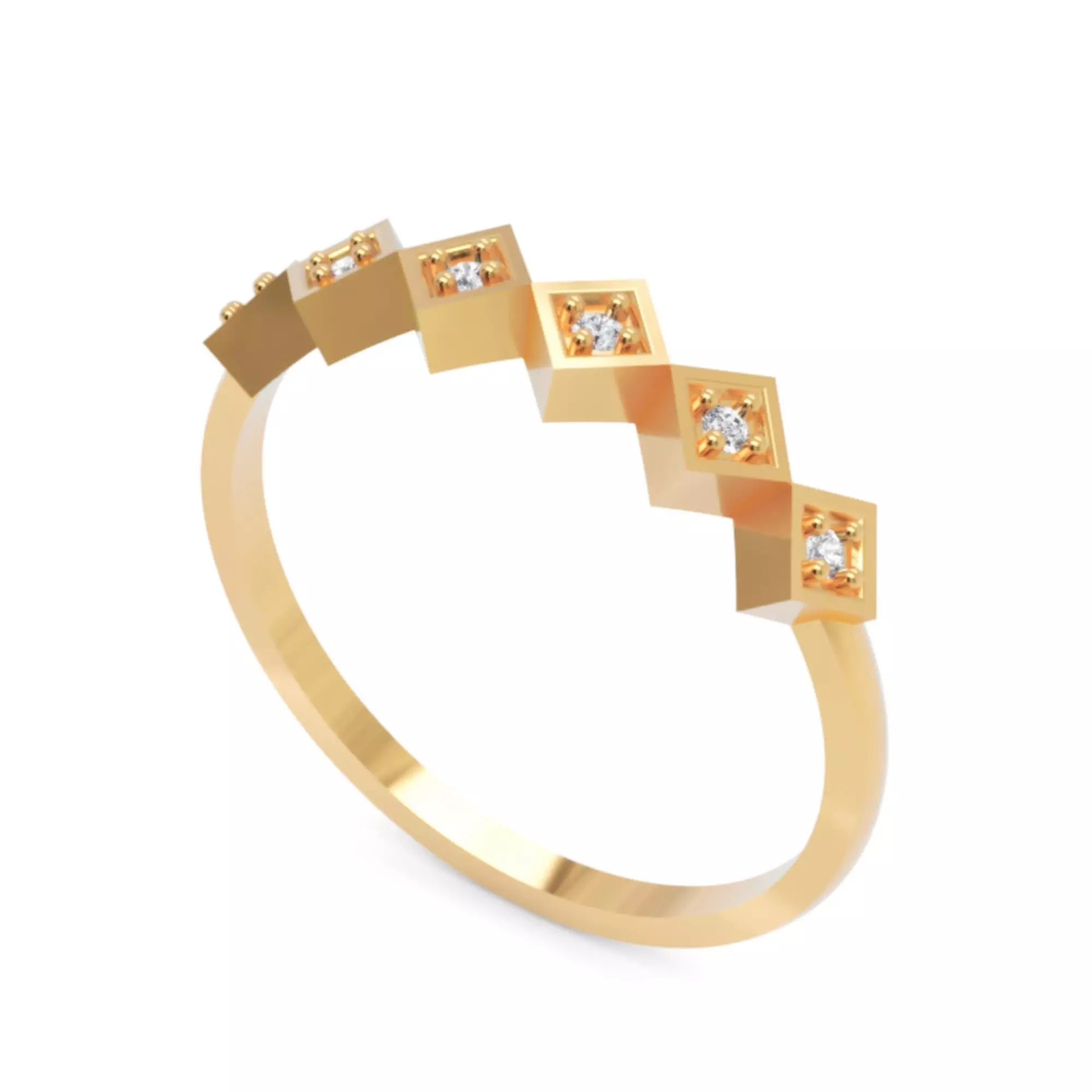 Geometric Zigzag Diamond Band Ring - 14K Gold 3D Model 3D print model_2