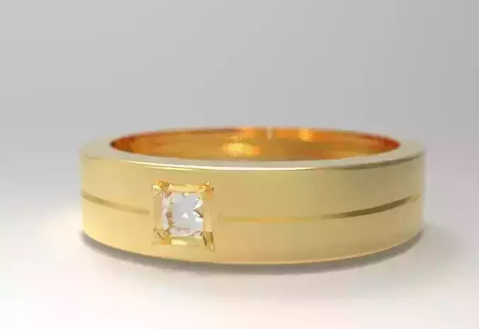 Unisex Gold Ring with Princess-Cut Diamond 