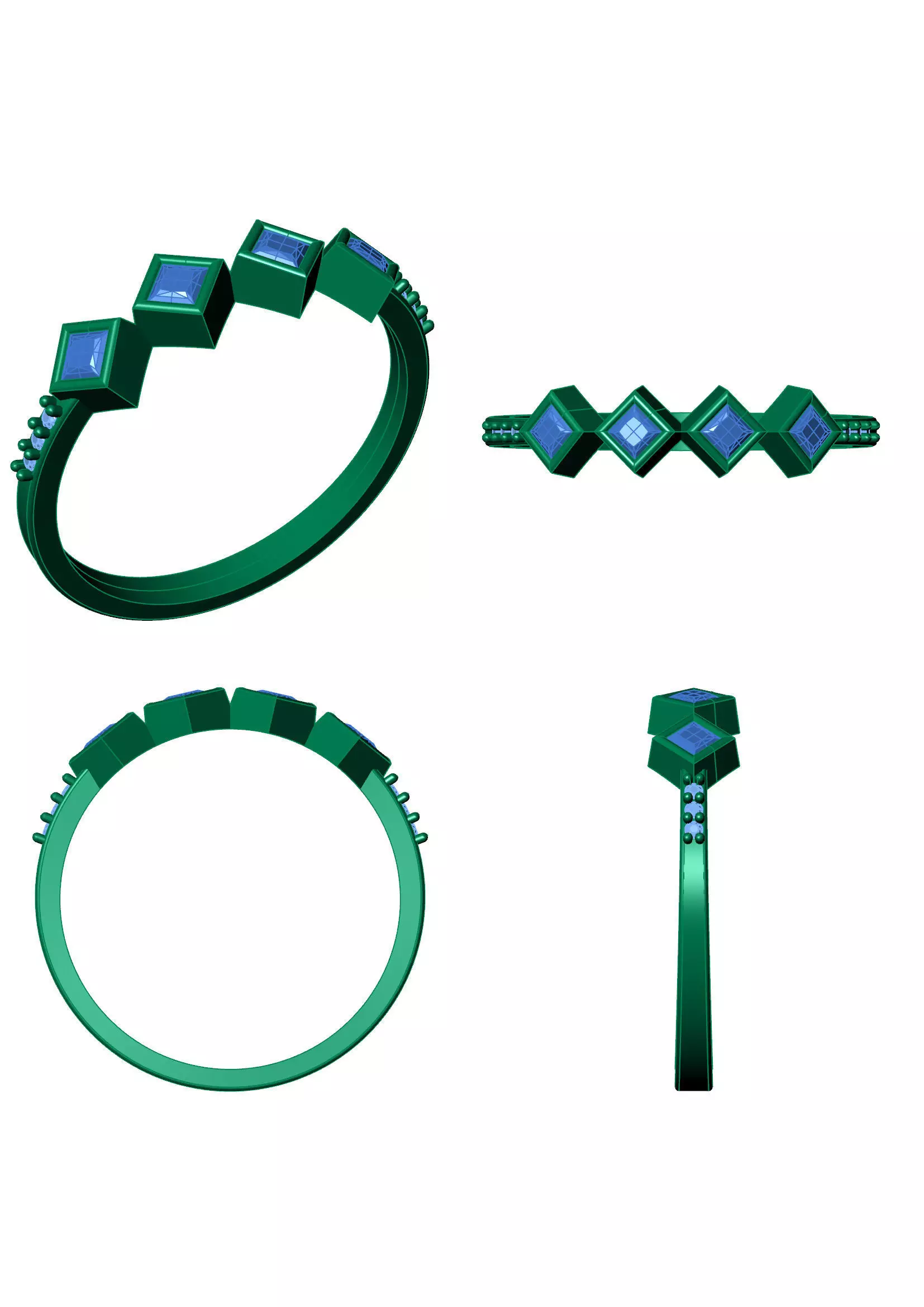 Princess Cut Geometric Ring - Modern Fine Jewellery Model 3D print model_11