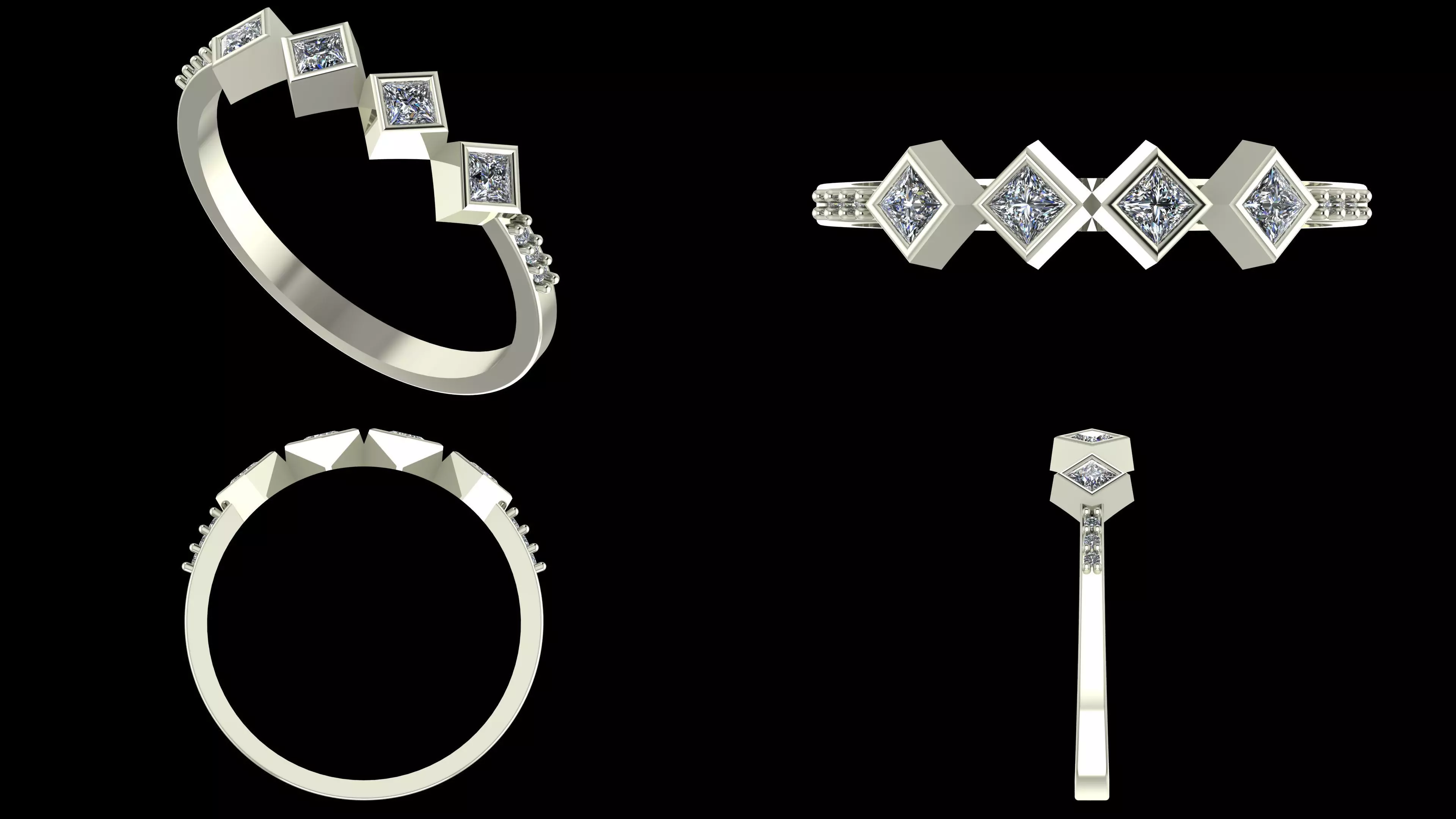 Princess Cut Geometric Ring - Modern Fine Jewellery Model 3D print model_5