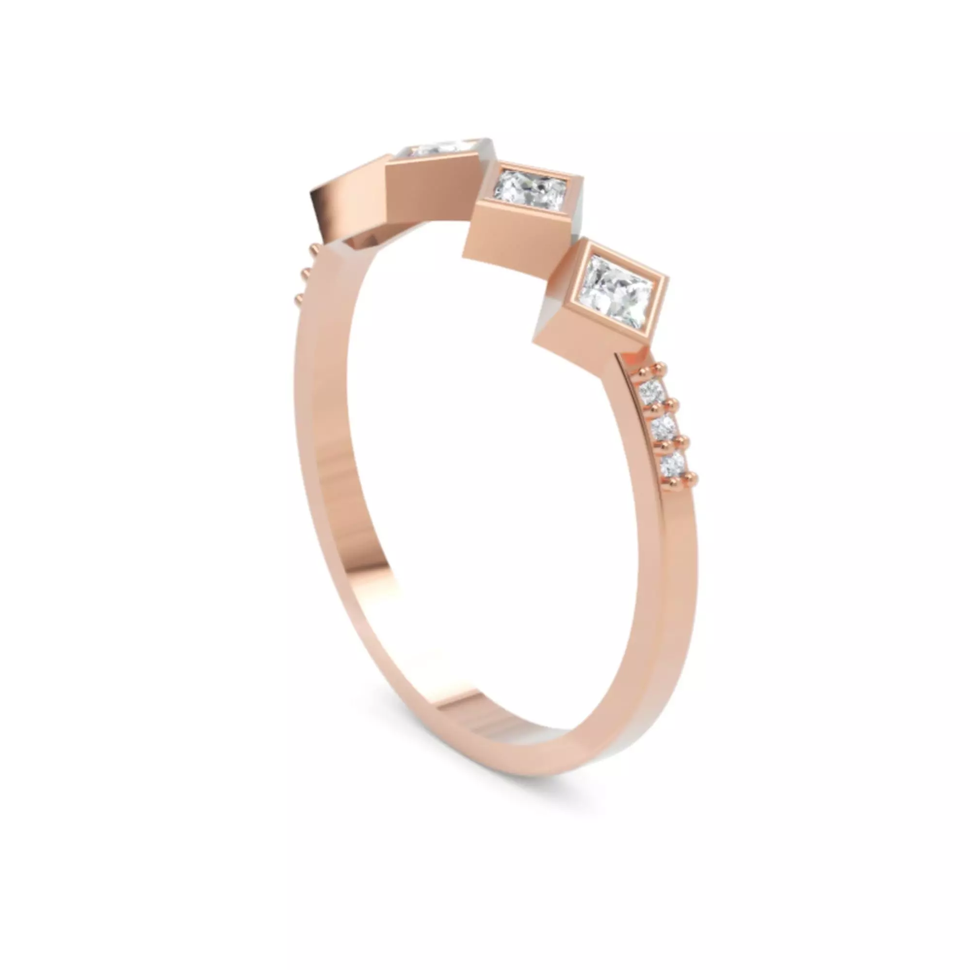 Princess Cut Geometric Ring - Modern Fine Jewellery Model 3D print model_4