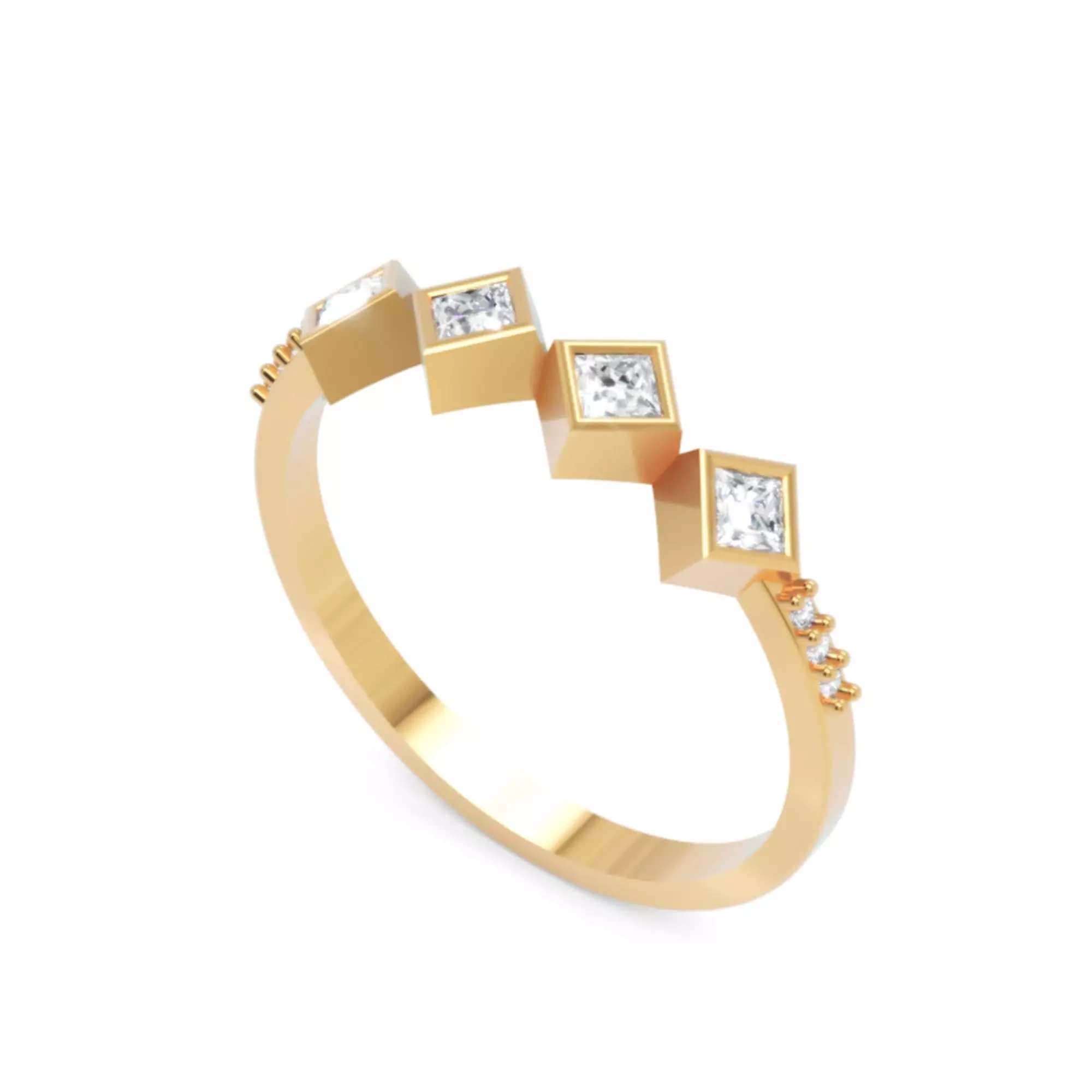 Princess Cut Geometric Ring - Modern Fine Jewellery Model 3D print model_3