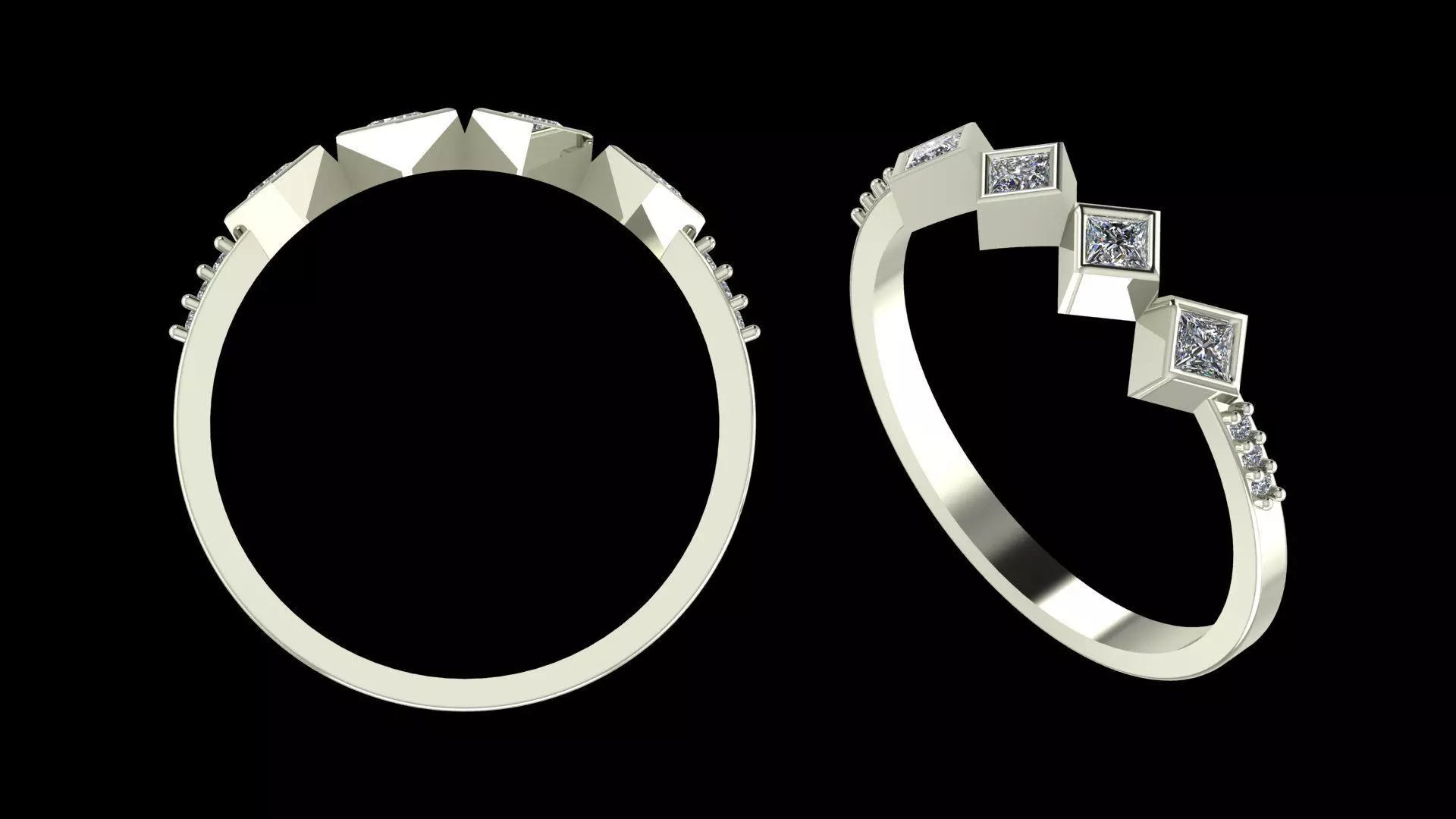Princess Cut Geometric Ring - Modern Fine Jewellery Model 3D print model_9