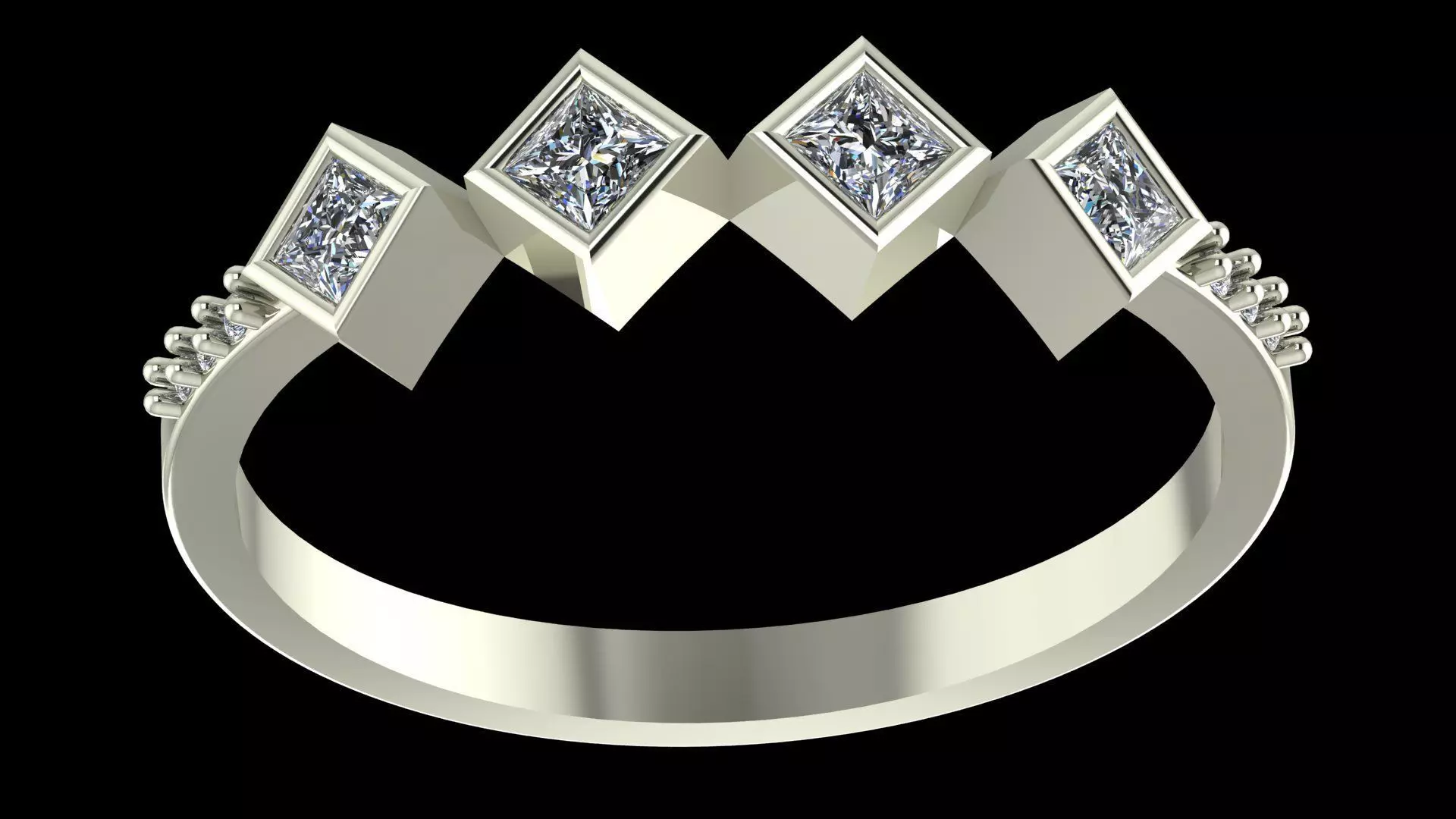 Princess Cut Geometric Ring - Modern Fine Jewellery Model 3D print model_6