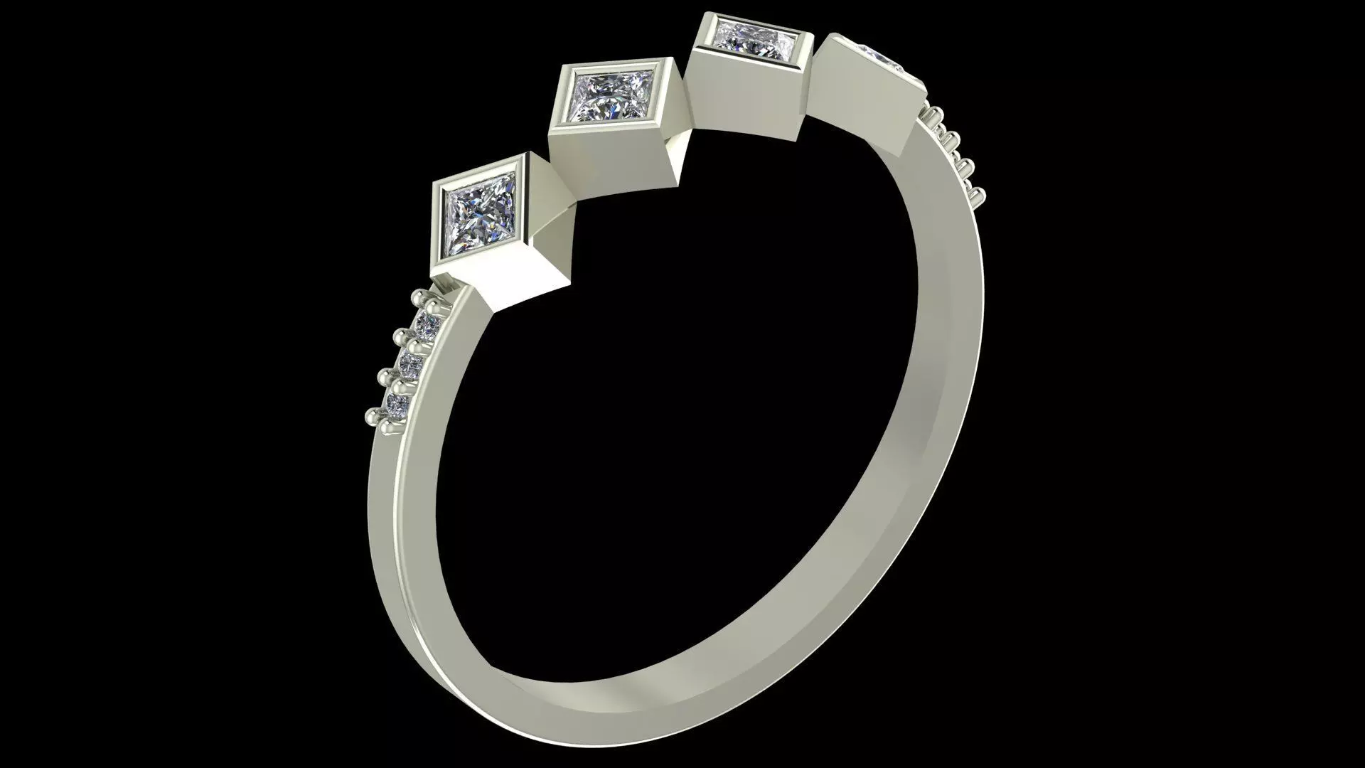 Princess Cut Geometric Ring - Modern Fine Jewellery Model 3D print model_7