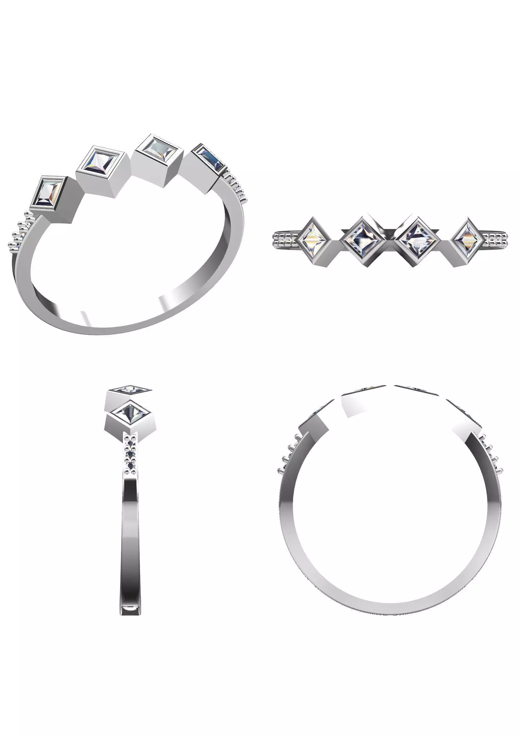 Princess Cut Geometric Ring - Modern Fine Jewellery Model 3D print model_10