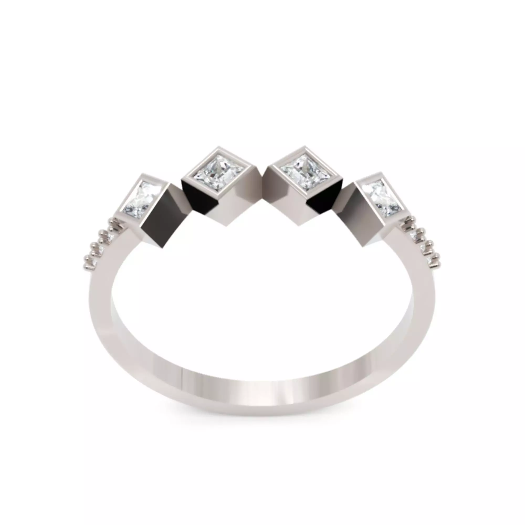 Princess Cut Geometric Ring - Modern Fine Jewellery Model 3D print model_1
