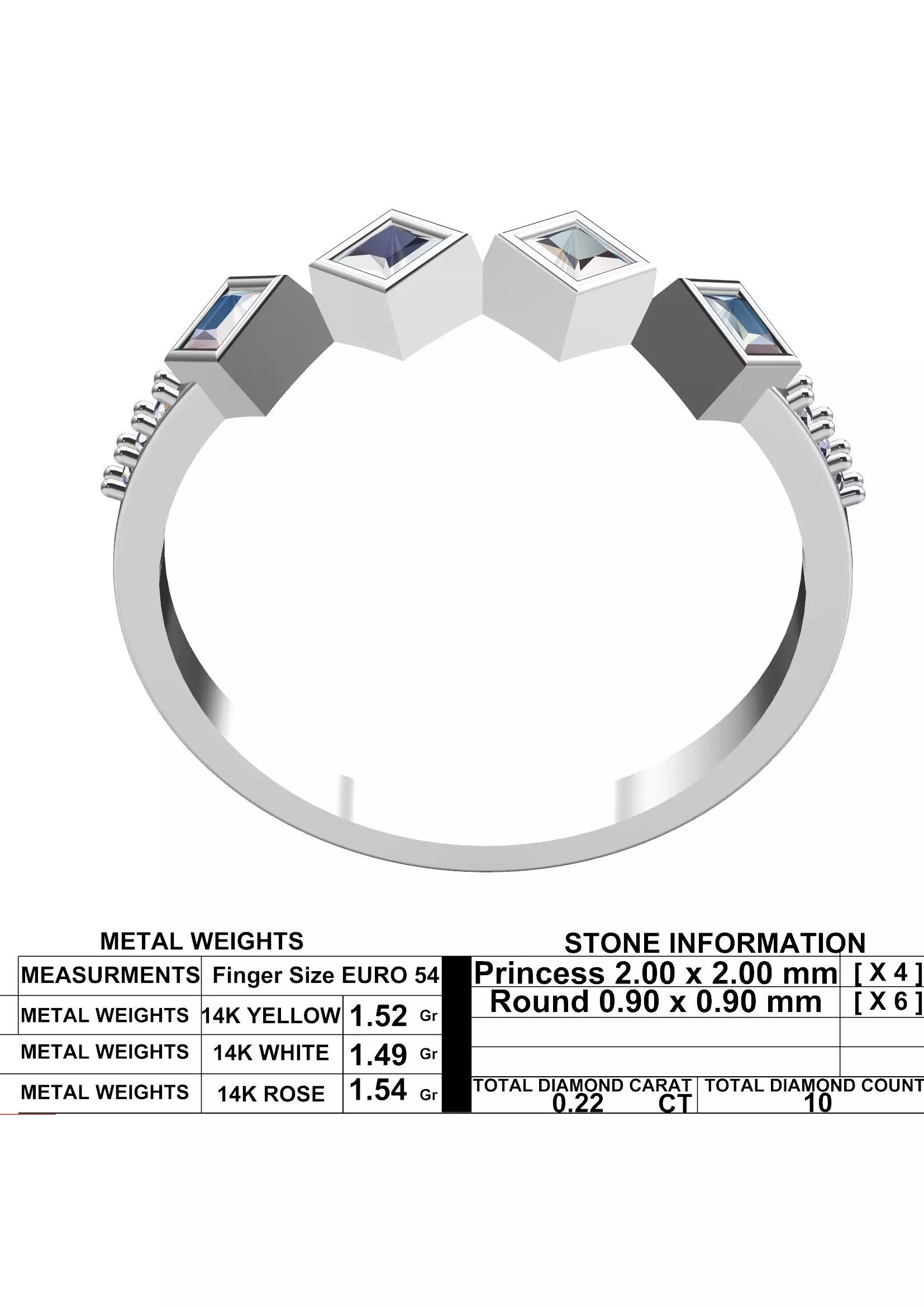 Princess Cut Geometric Ring - Modern Fine Jewellery Model 3D print model_2