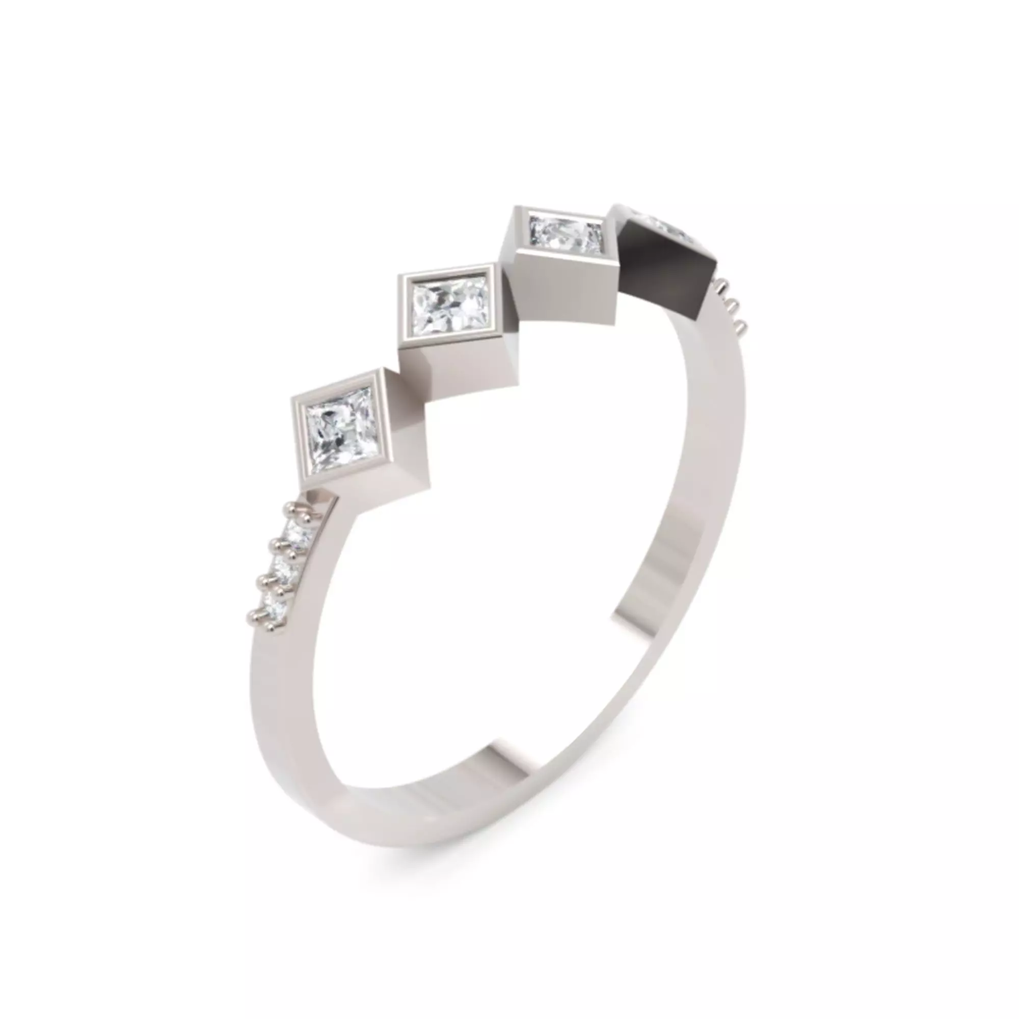 Princess Cut Geometric Ring - Modern Fine Jewellery Model 3D print model_0