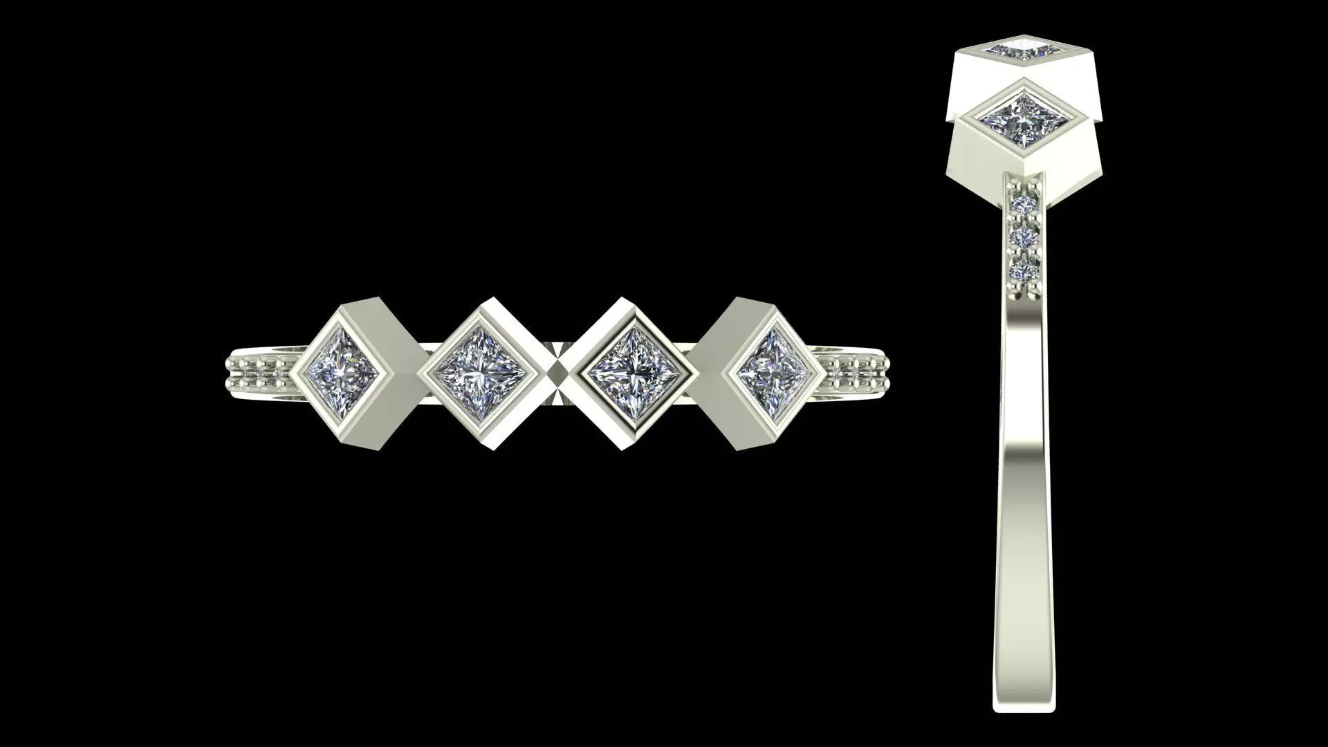 Princess Cut Geometric Ring - Modern Fine Jewellery Model 3D print model_8