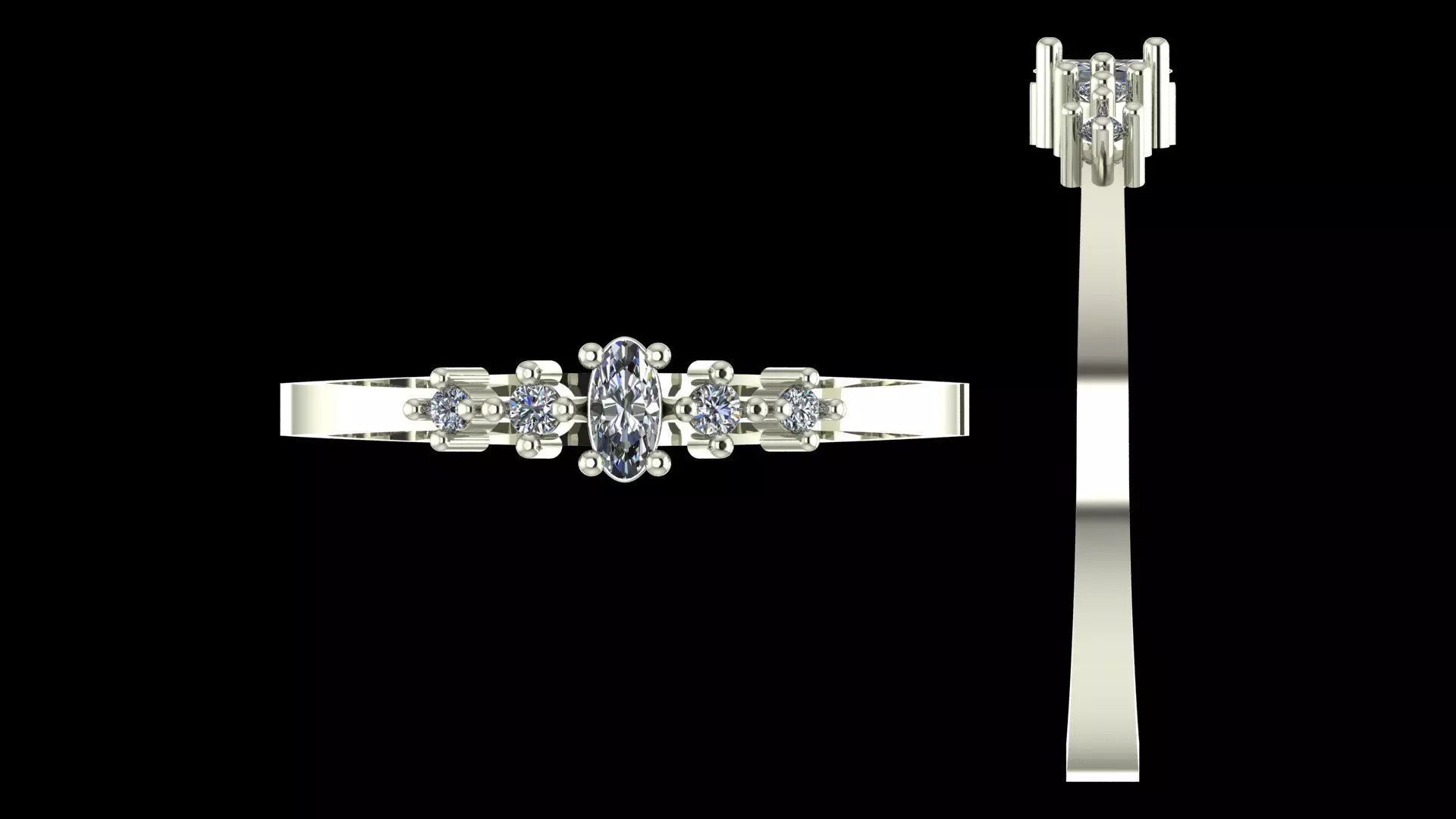Oval Crest Diamond Ring - 14K Gold Fine Jewellery 3D print model_9