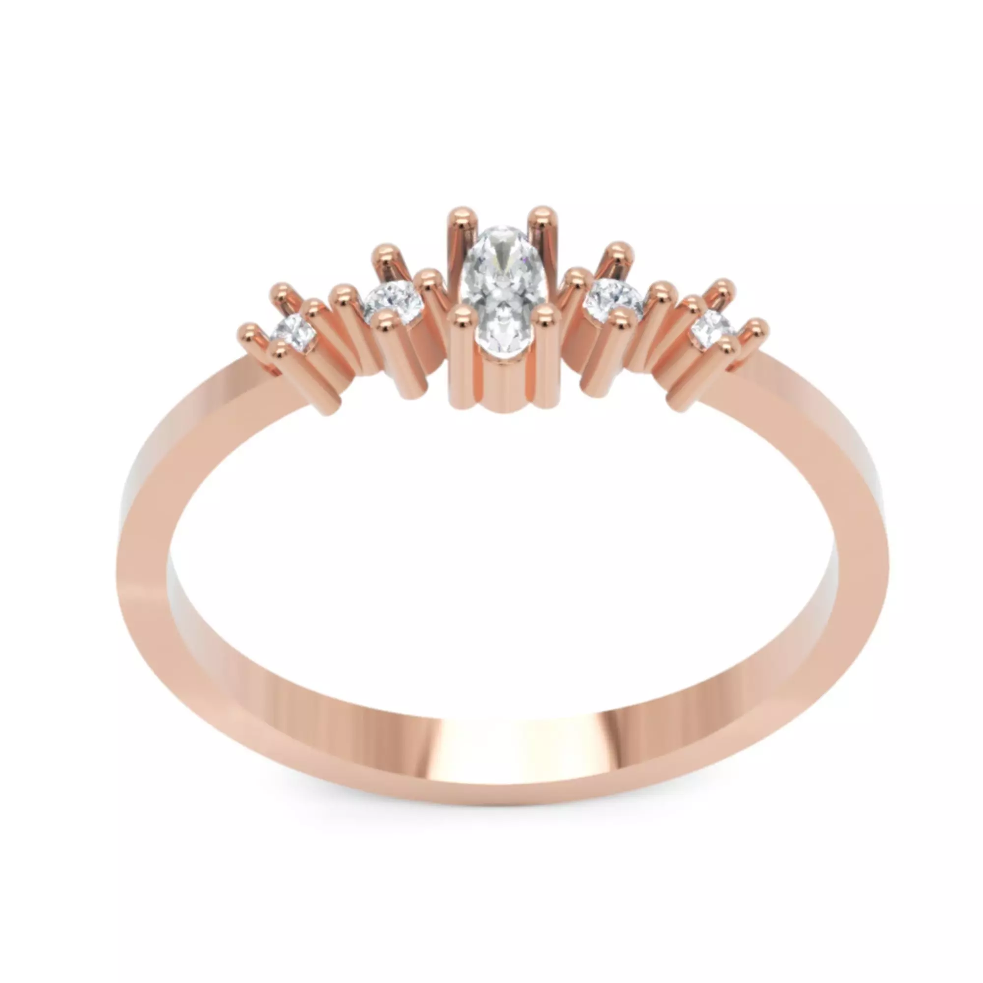Oval Crest Diamond Ring - 14K Gold Fine Jewellery 3D print model_4