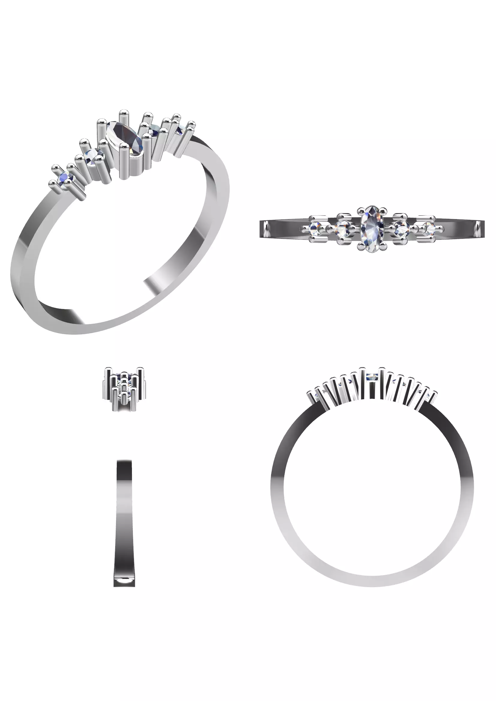 Oval Crest Diamond Ring - 14K Gold Fine Jewellery 3D print model_11
