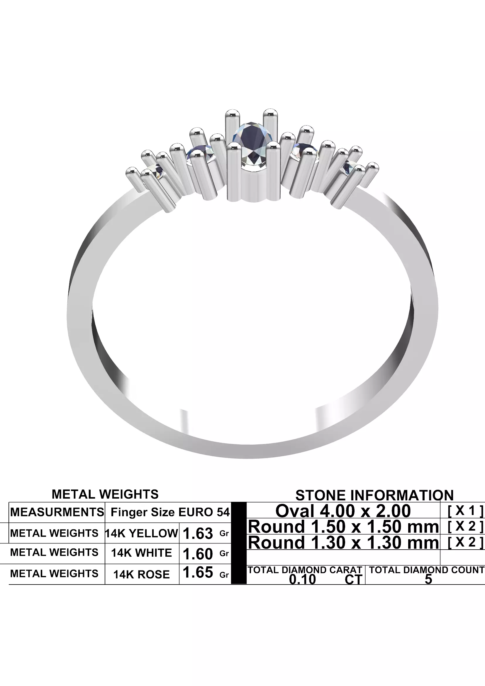 Oval Crest Diamond Ring - 14K Gold Fine Jewellery 3D print model_12