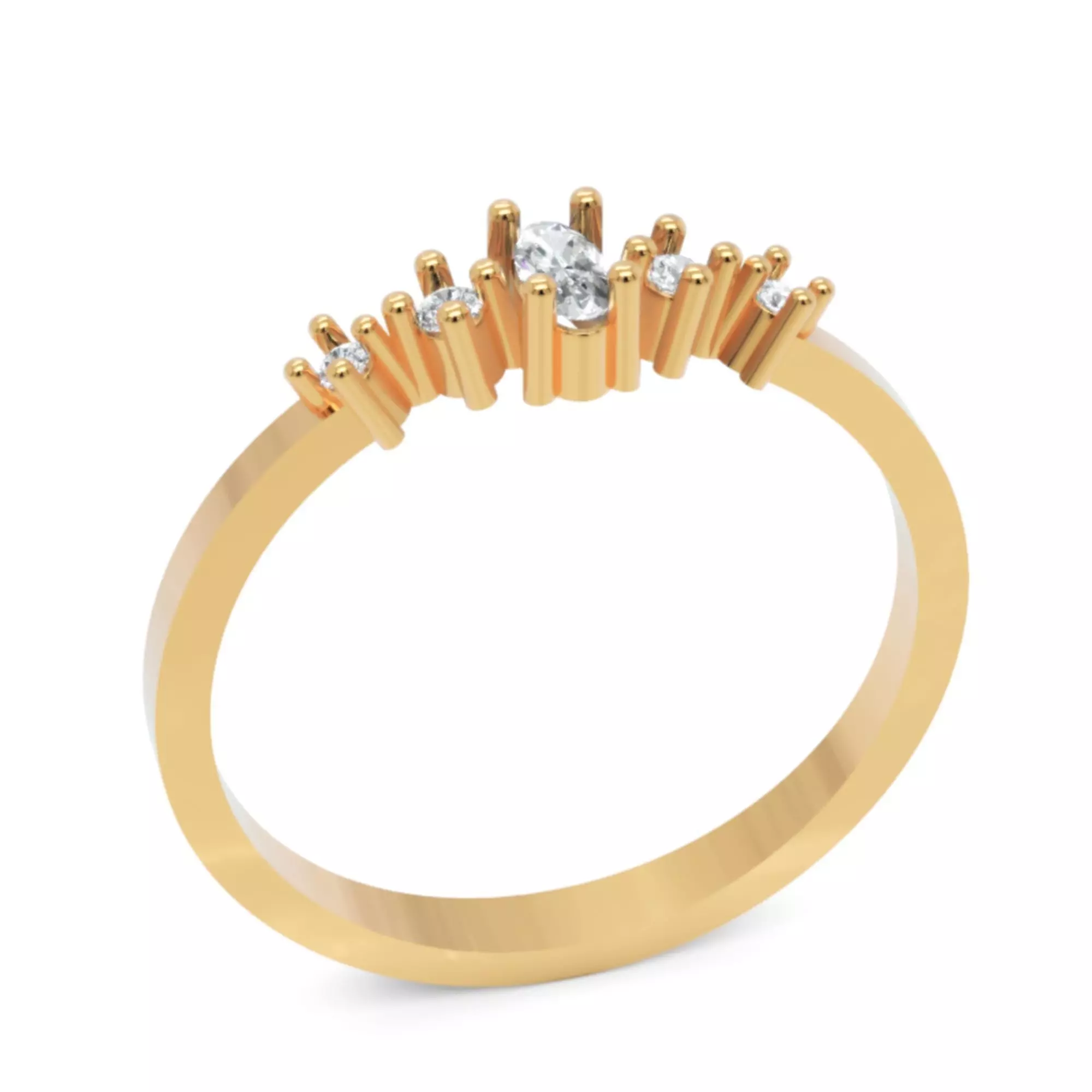Oval Crest Diamond Ring - 14K Gold Fine Jewellery 3D print model_3