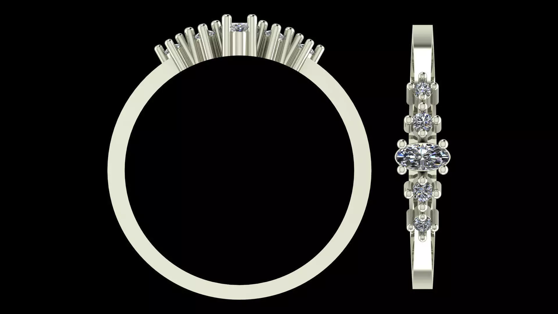 Oval Crest Diamond Ring - 14K Gold Fine Jewellery 3D print model_7