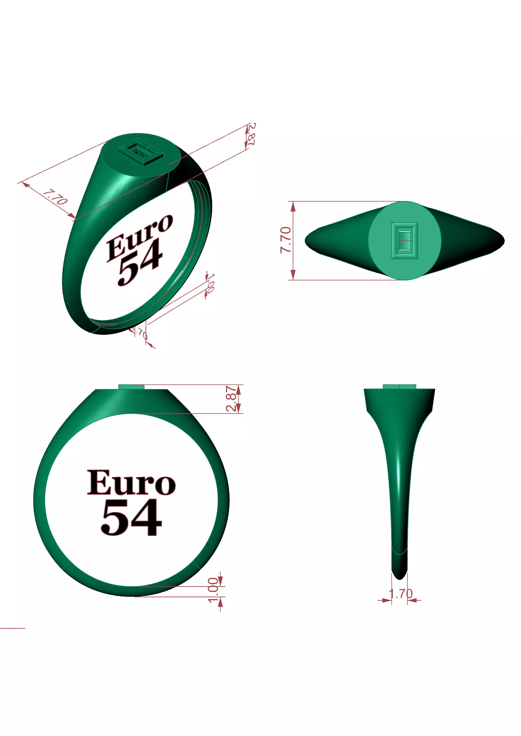 Geometric Signet Diamond Ring - 14K Gold Baguette 3D print model_10