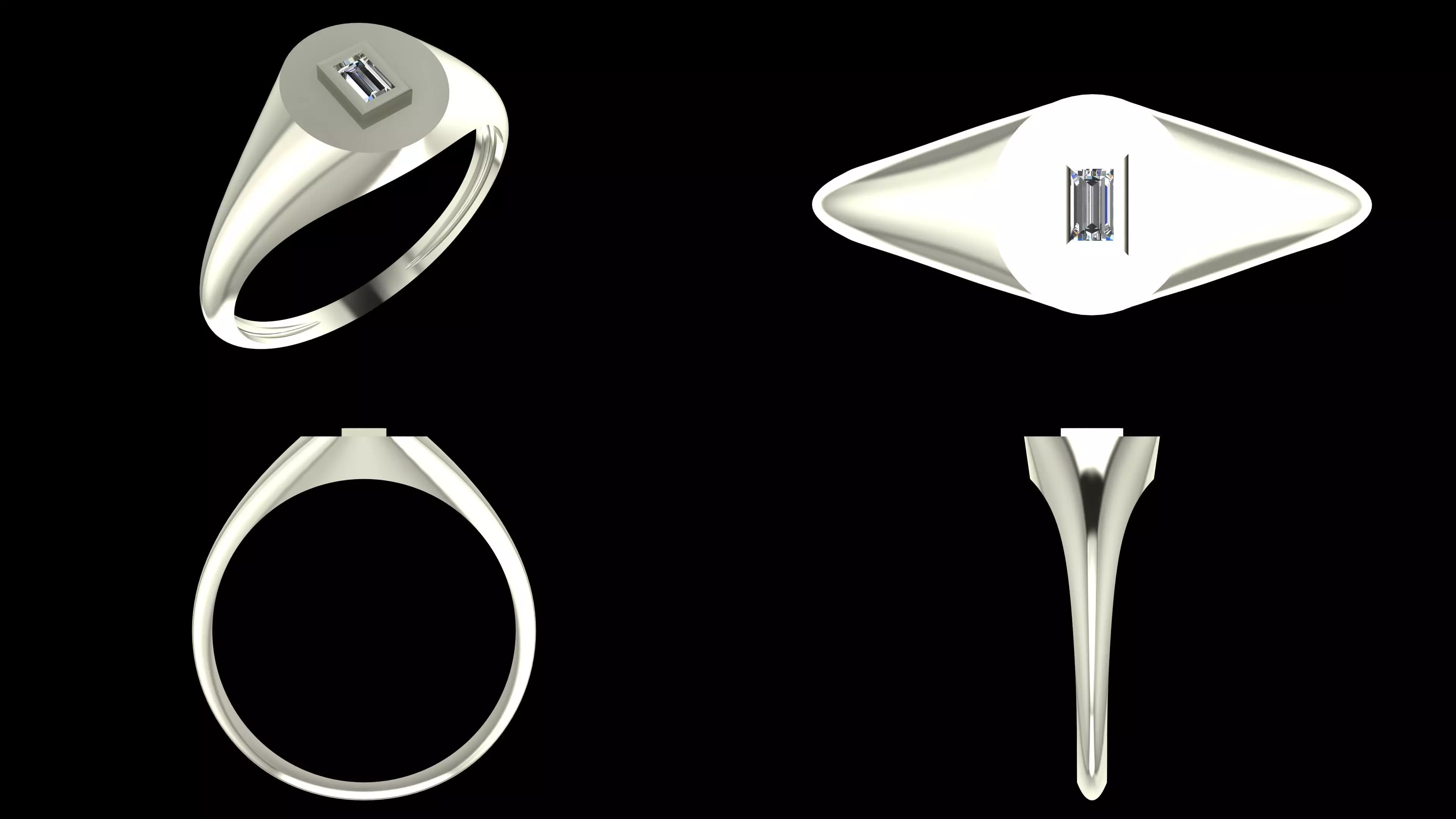 Geometric Signet Diamond Ring - 14K Gold Baguette 3D print model_5