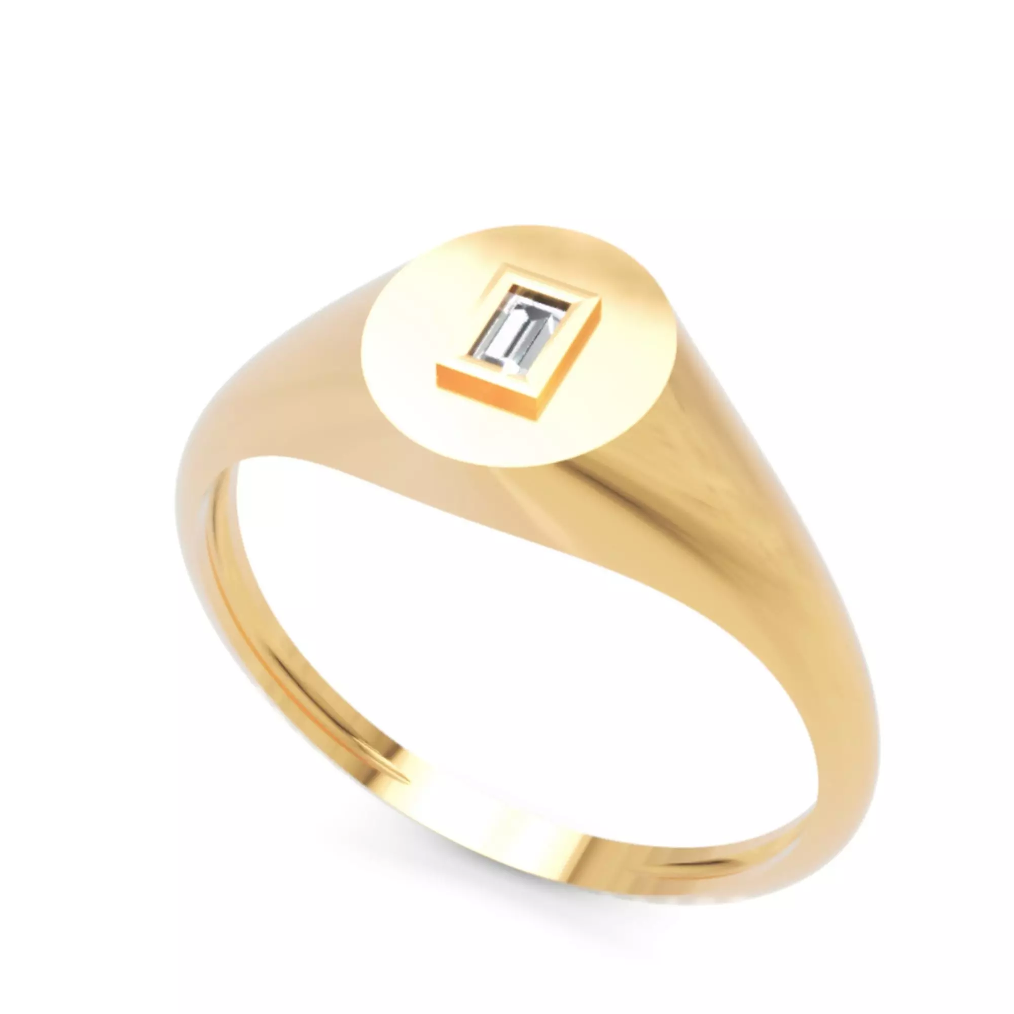 Geometric Signet Diamond Ring - 14K Gold Baguette 3D print model_2