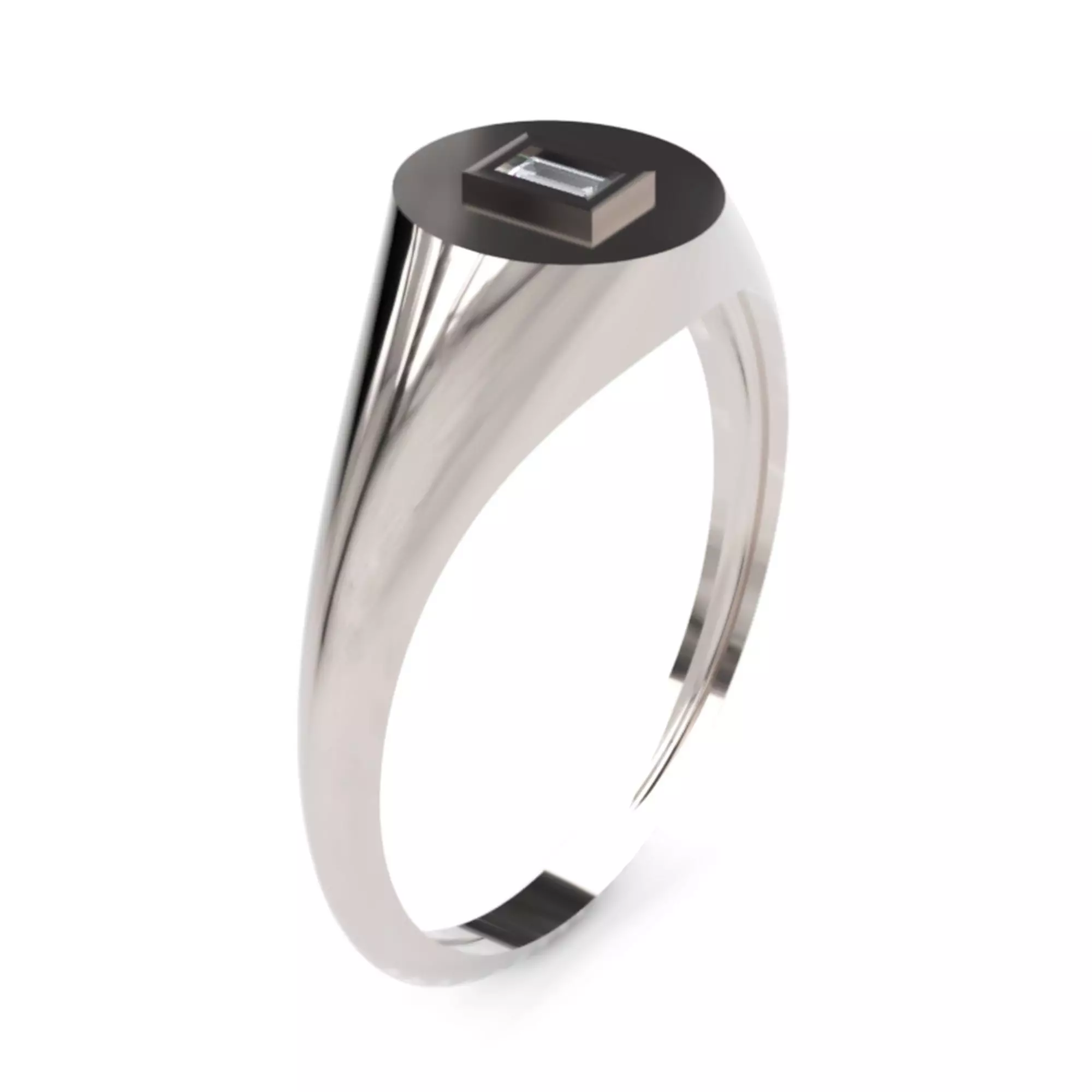 Geometric Signet Diamond Ring - 14K Gold Baguette 3D print model_1