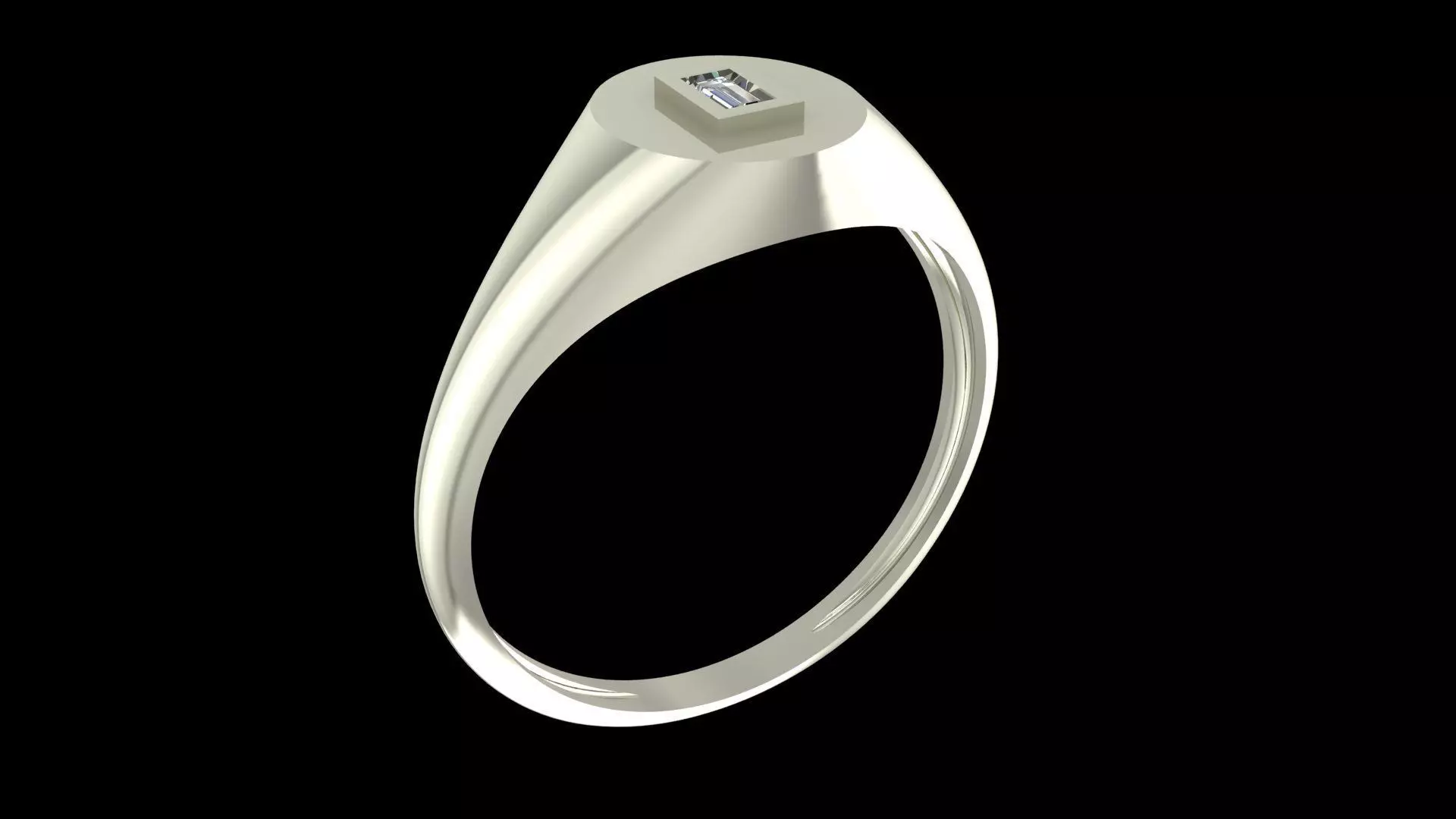 Geometric Signet Diamond Ring - 14K Gold Baguette 3D print model_7