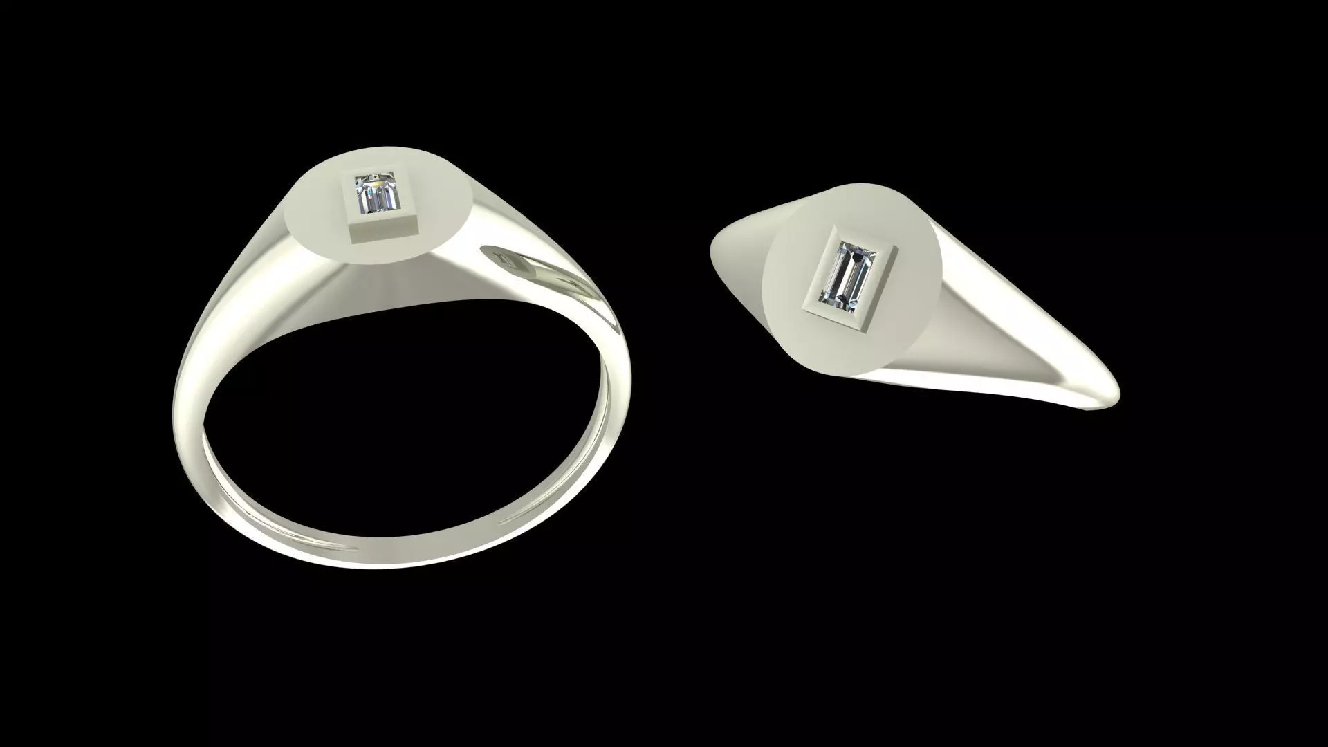 Geometric Signet Diamond Ring - 14K Gold Baguette 3D print model_6