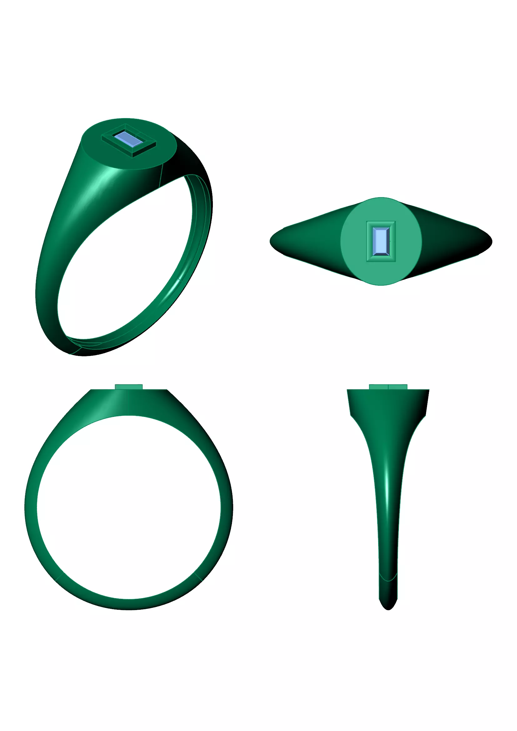 Geometric Signet Diamond Ring - 14K Gold Baguette 3D print model_9