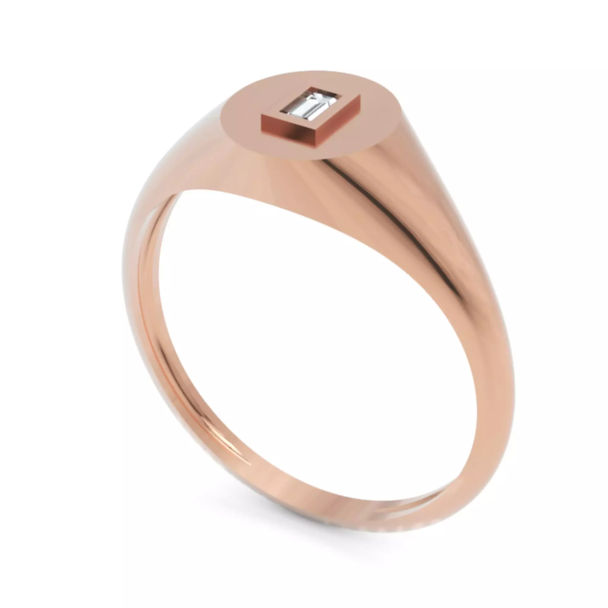 Geometric Signet Diamond Ring - 14K Gold Baguette 3D print model_3