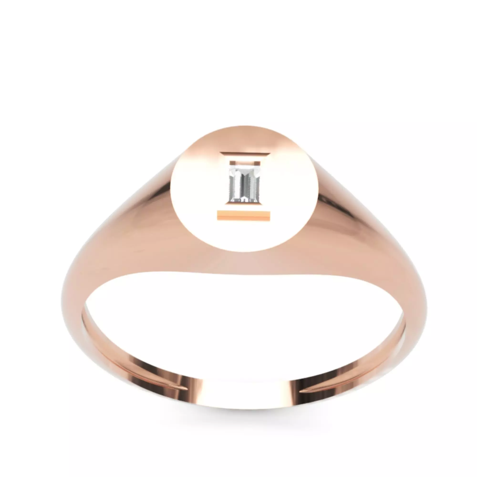 Geometric Signet Diamond Ring - 14K Gold Baguette 3D print model_4
