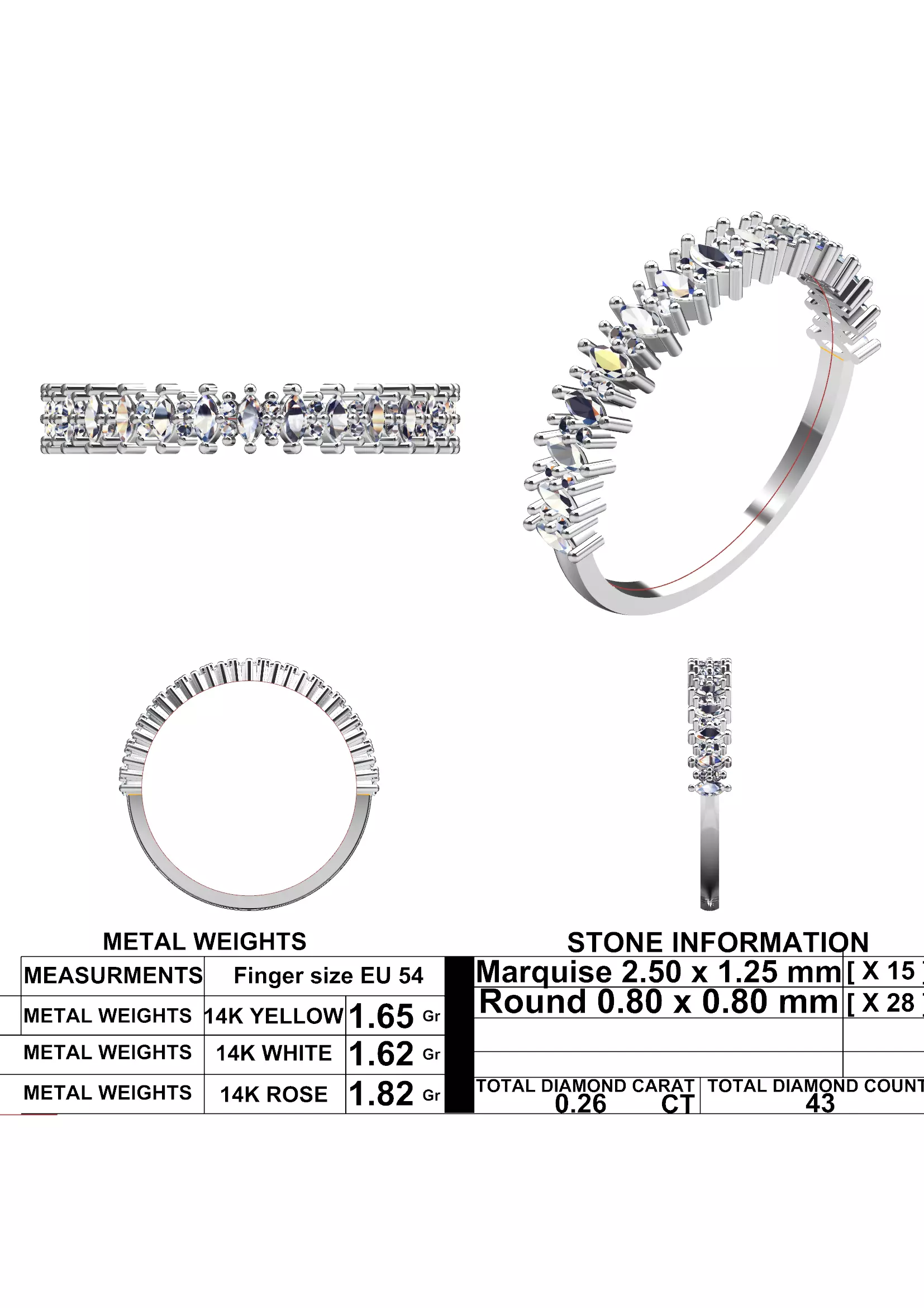 Marquise and Round Diamond Band - Fine Jewellery Model 3D print model_11