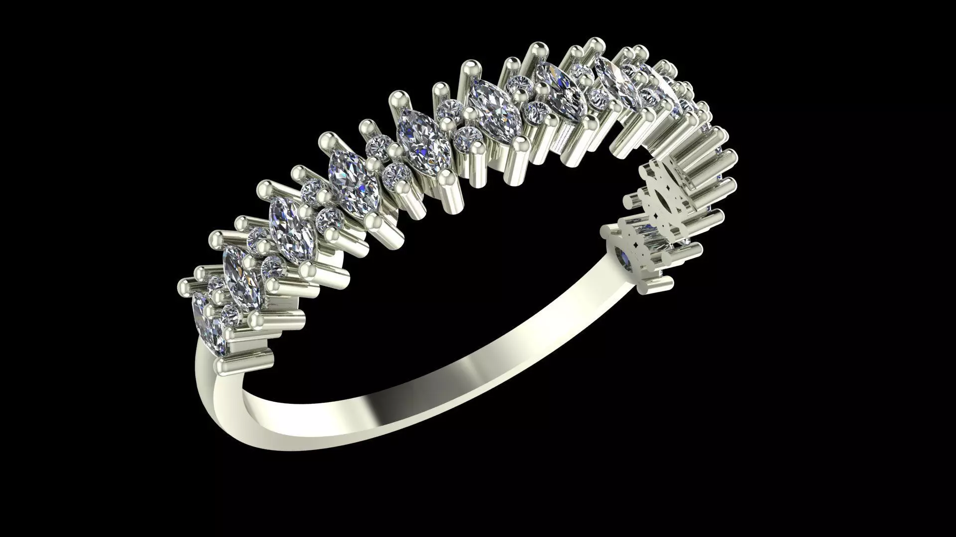Marquise and Round Diamond Band - Fine Jewellery Model 3D print model_8