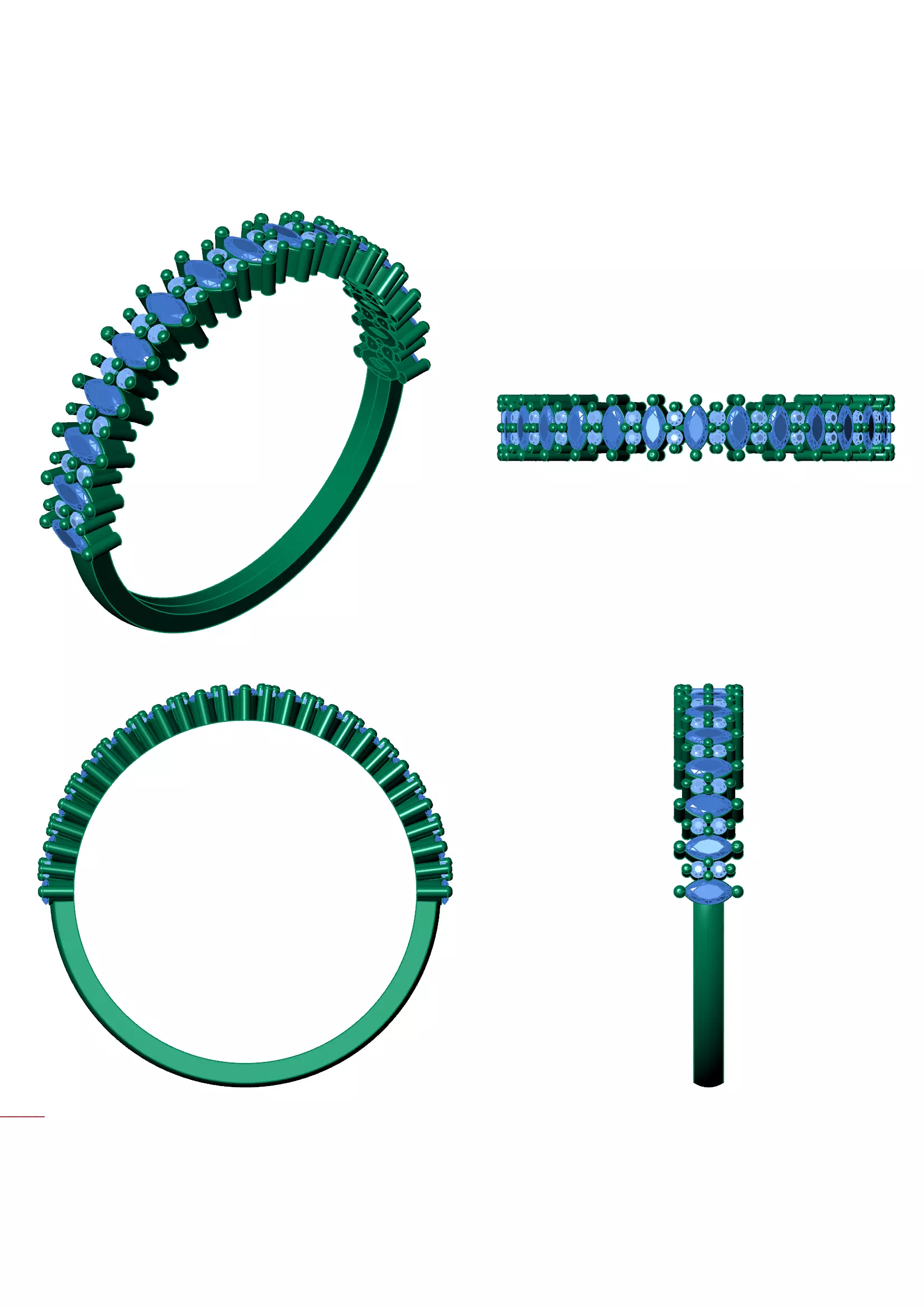 Marquise and Round Diamond Band - Fine Jewellery Model 3D print model_9